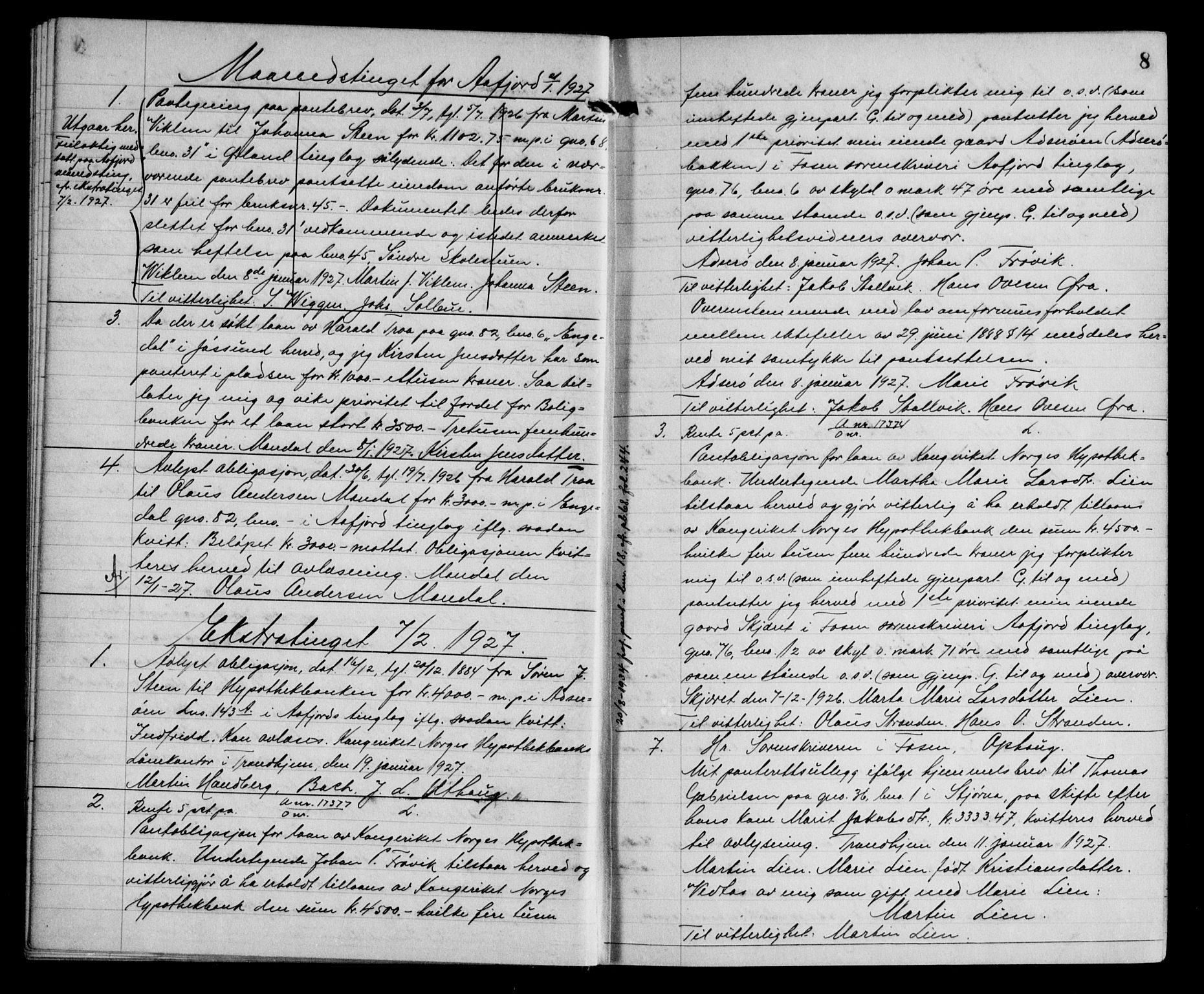 Fosen sorenskriveri, AV/SAT-A-1107/1/2/2C/L0064: Pantebok nr. 55, 1927-1930, s. 8