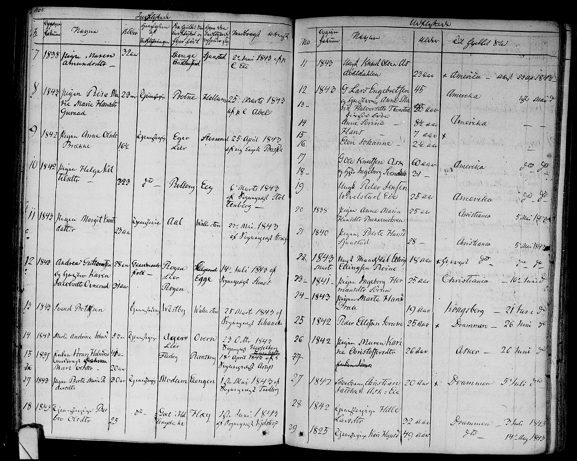 Lier kirkebøker, AV/SAKO-A-230/F/Fa/L0010: Ministerialbok nr. I 10, 1827-1843, s. 405