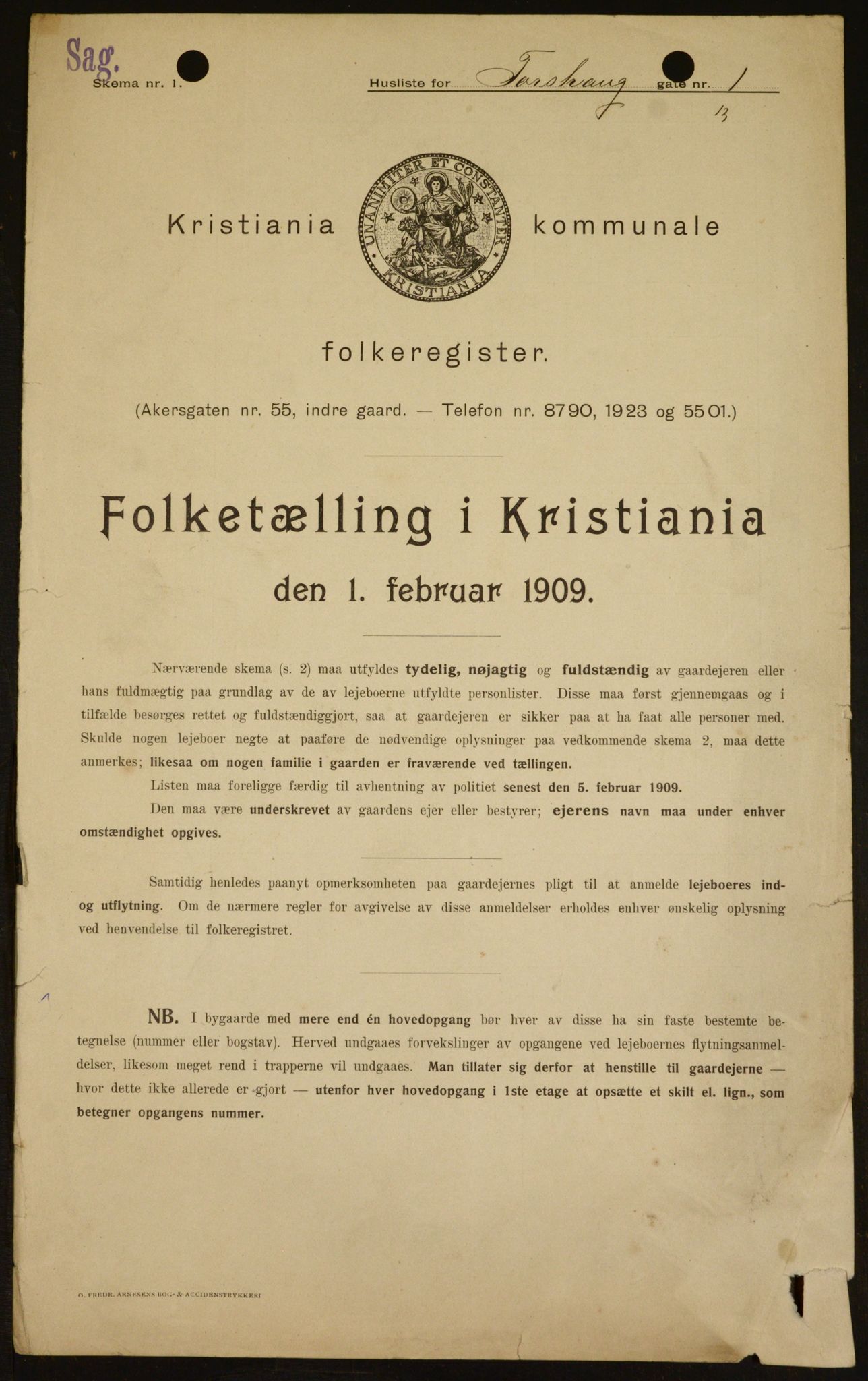 OBA, Kommunal folketelling 1.2.1909 for Kristiania kjøpstad, 1909, s. 103794