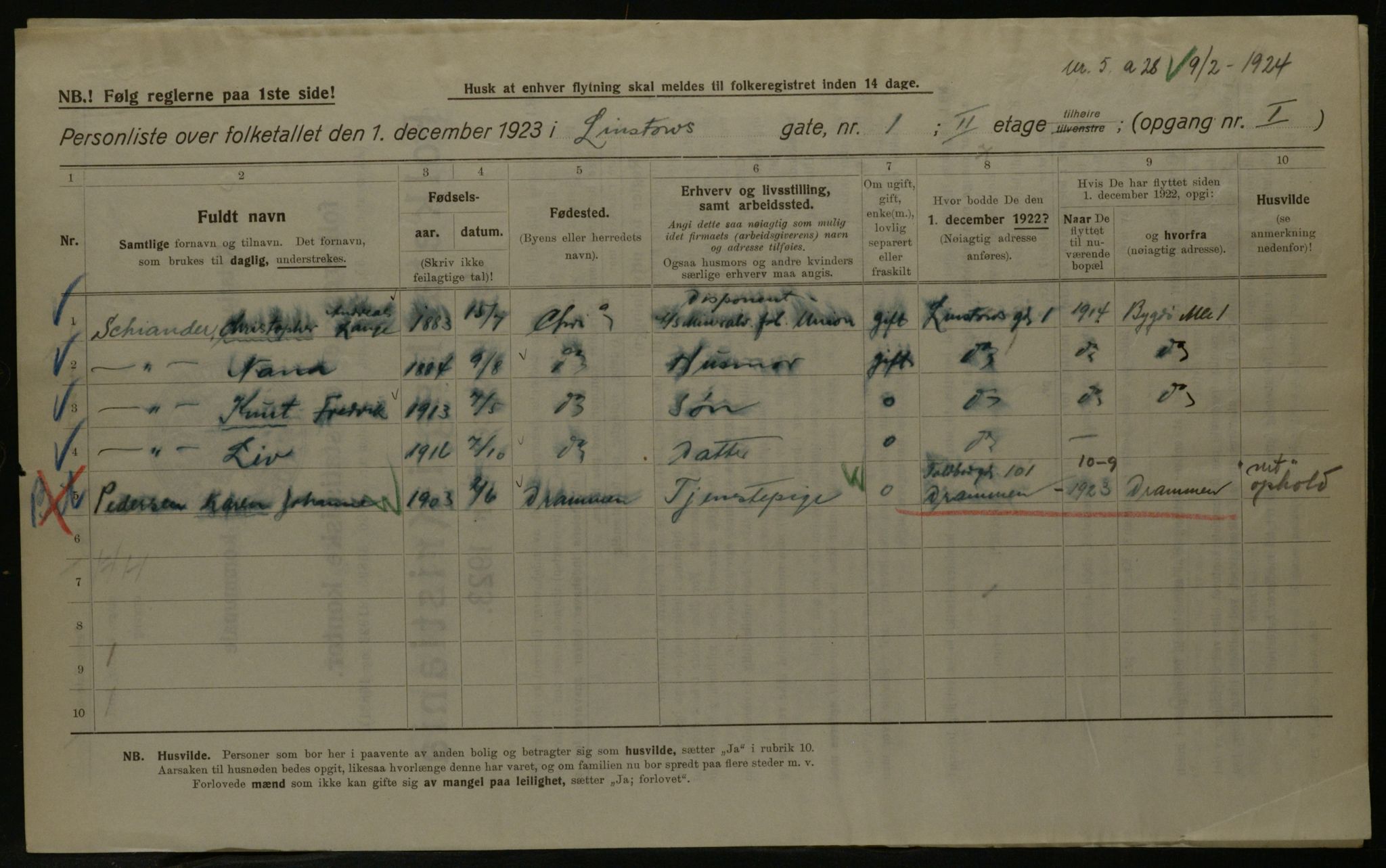 OBA, Kommunal folketelling 1.12.1923 for Kristiania, 1923, s. 64198