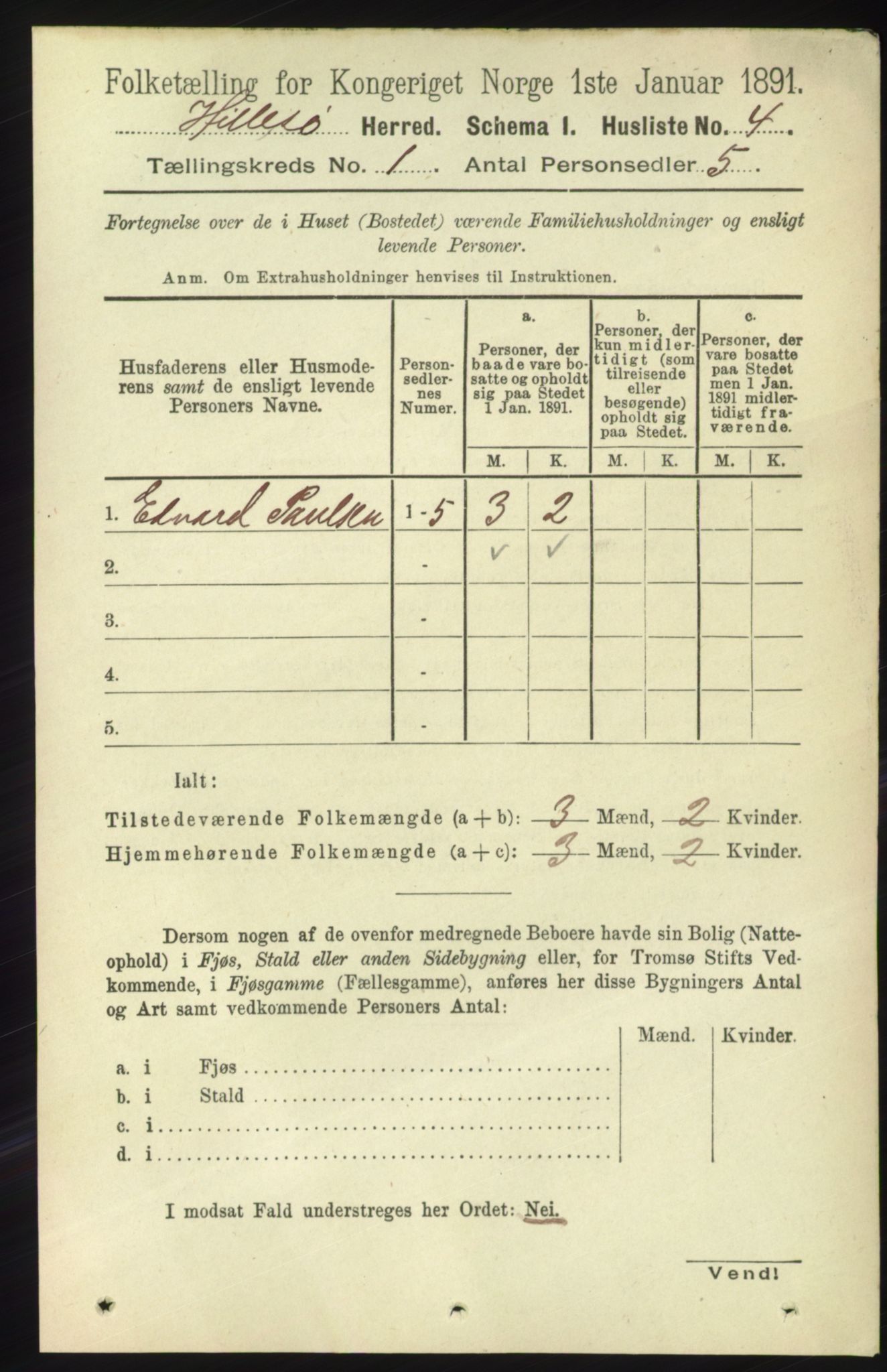 RA, Folketelling 1891 for 1930 Hillesøy herred, 1891, s. 17