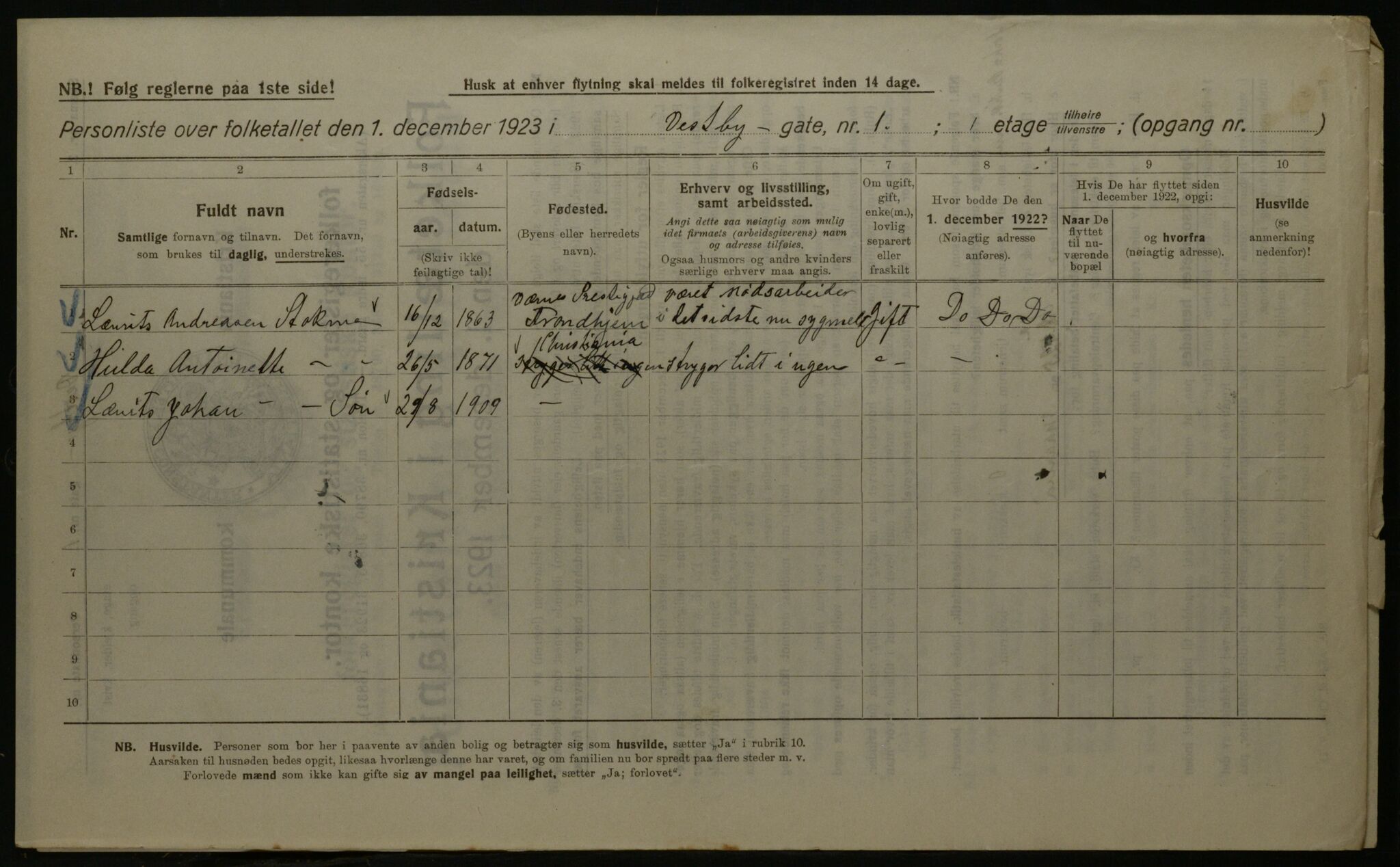 OBA, Kommunal folketelling 1.12.1923 for Kristiania, 1923, s. 109897