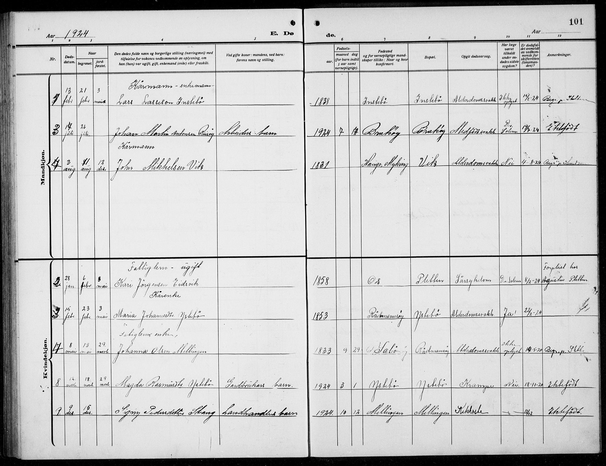 Alversund Sokneprestembete, AV/SAB-A-73901/H/Ha/Hab: Klokkerbok nr. B 5, 1914-1932, s. 101