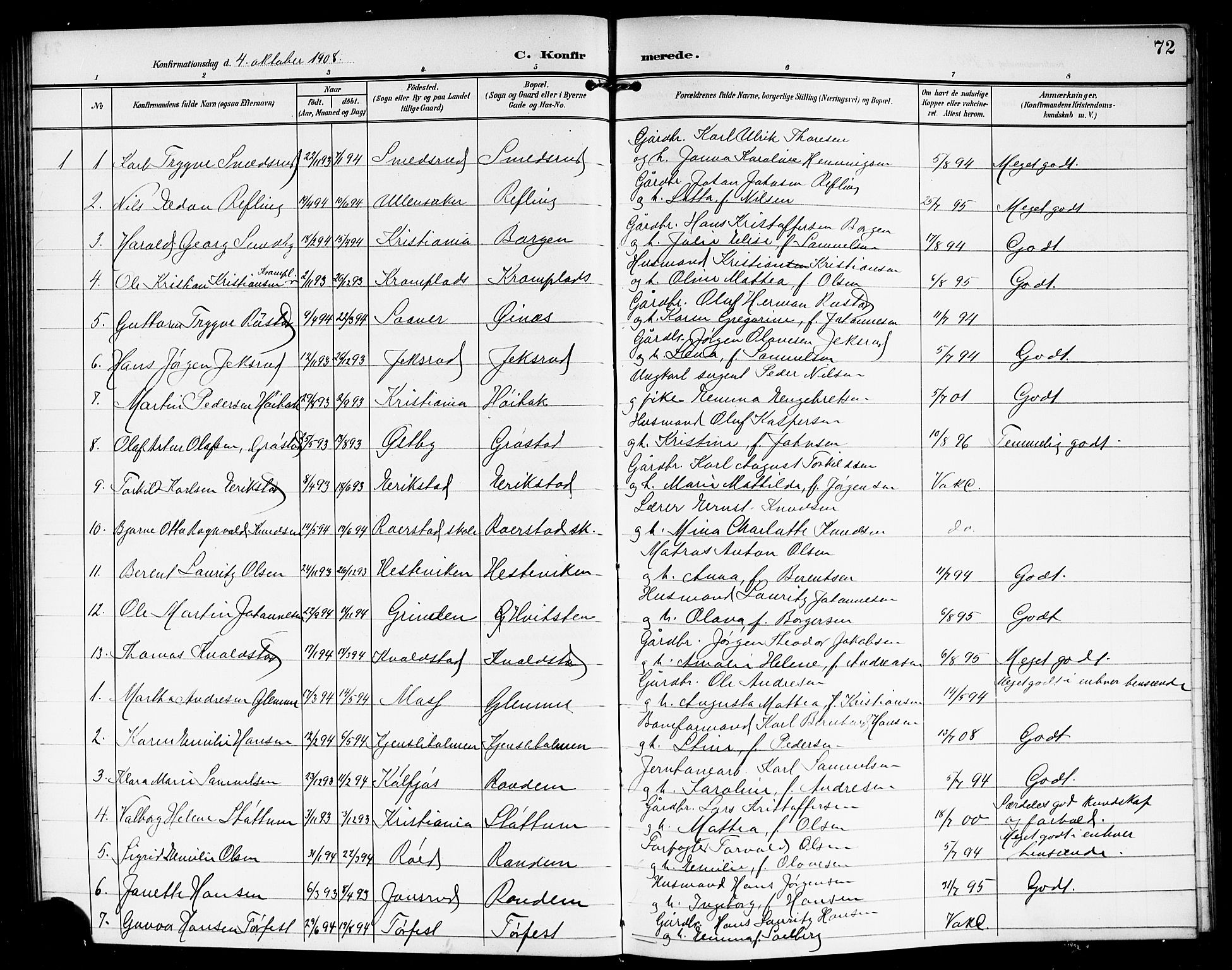 Vestby prestekontor Kirkebøker, AV/SAO-A-10893/G/Ga/L0002: Klokkerbok nr. I 2, 1903-1916, s. 72