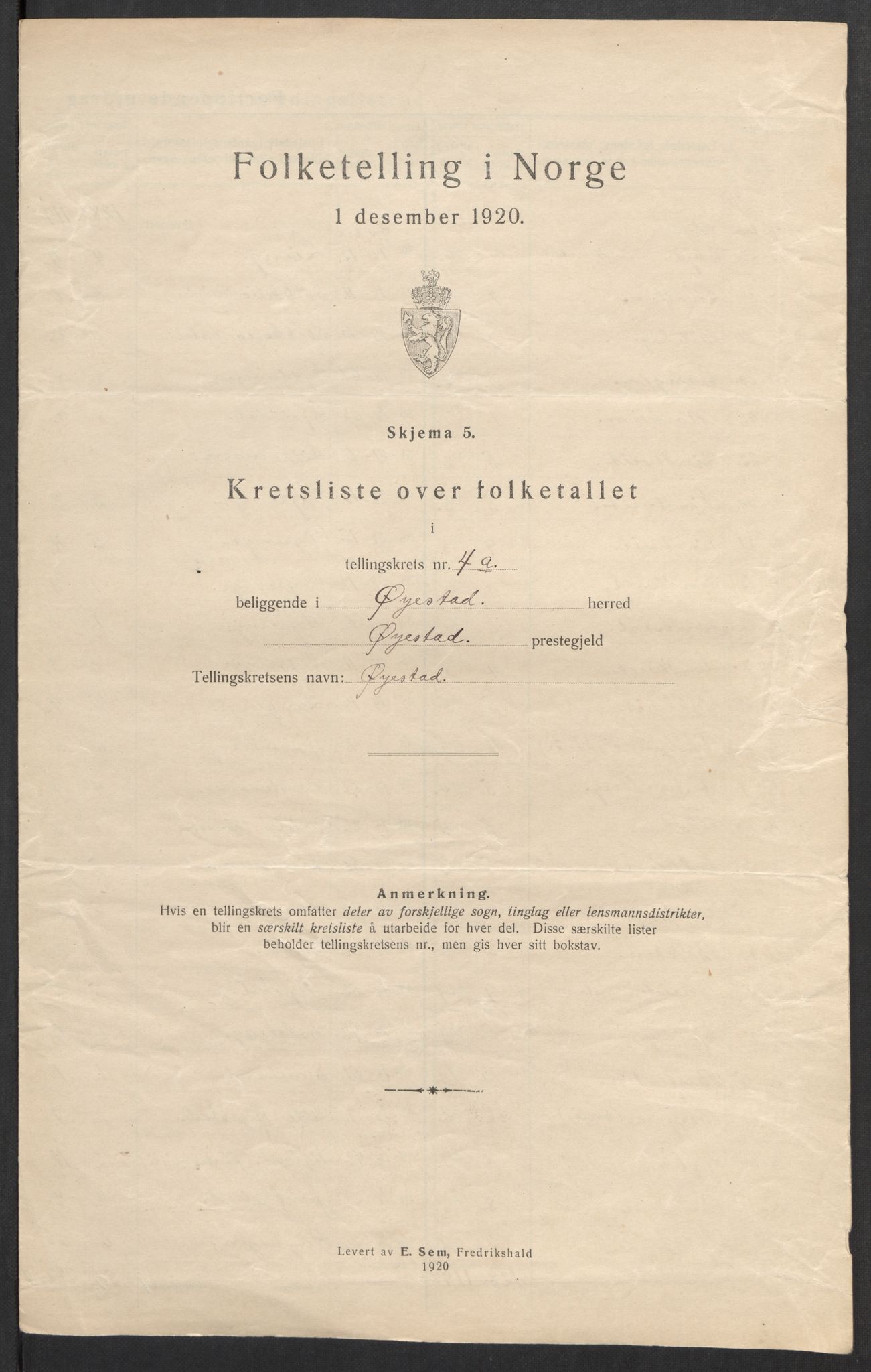 SAK, Folketelling 1920 for 0920 Øyestad herred, 1920, s. 15