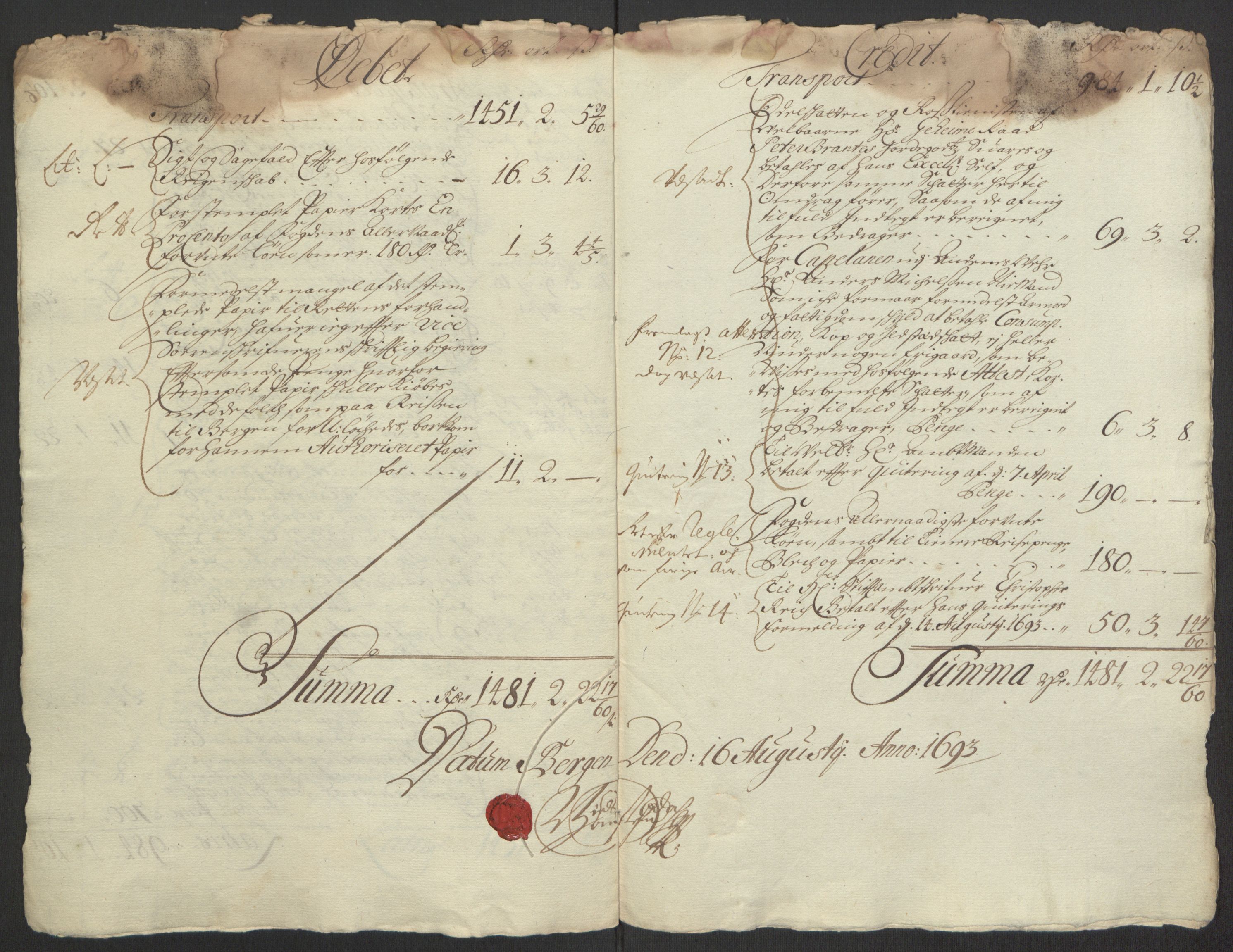 Rentekammeret inntil 1814, Reviderte regnskaper, Fogderegnskap, AV/RA-EA-4092/R67/L4676: Fogderegnskap Vesterålen, Andenes og Lofoten, 1691-1693, s. 95
