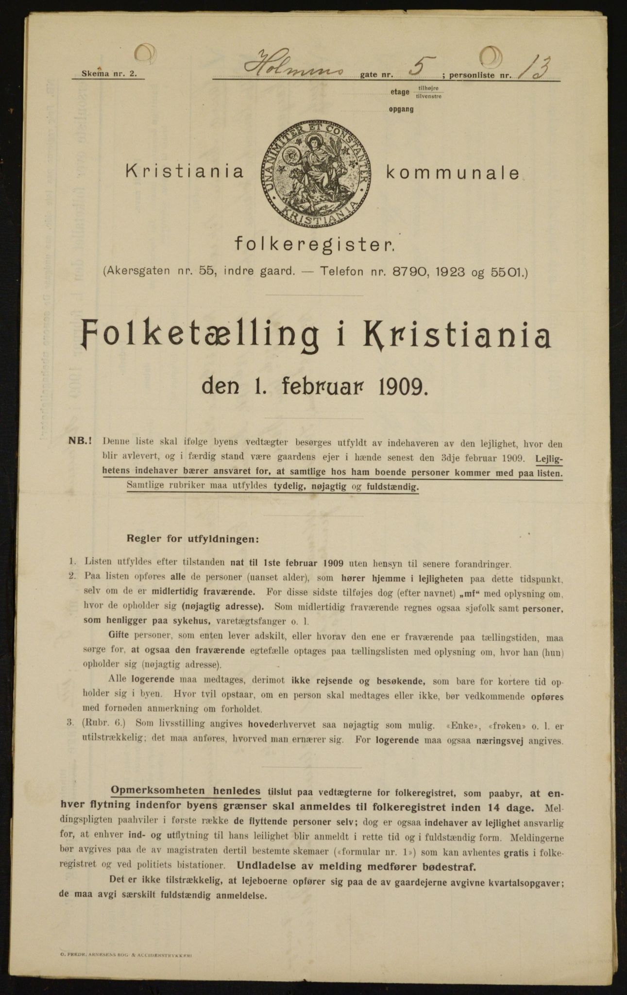 OBA, Kommunal folketelling 1.2.1909 for Kristiania kjøpstad, 1909, s. 37038