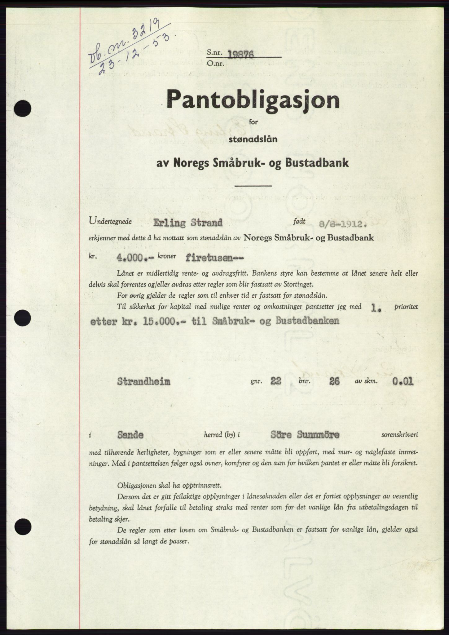 Søre Sunnmøre sorenskriveri, AV/SAT-A-4122/1/2/2C/L0124: Pantebok nr. 12B, 1953-1954, Dagboknr: 3219/1953