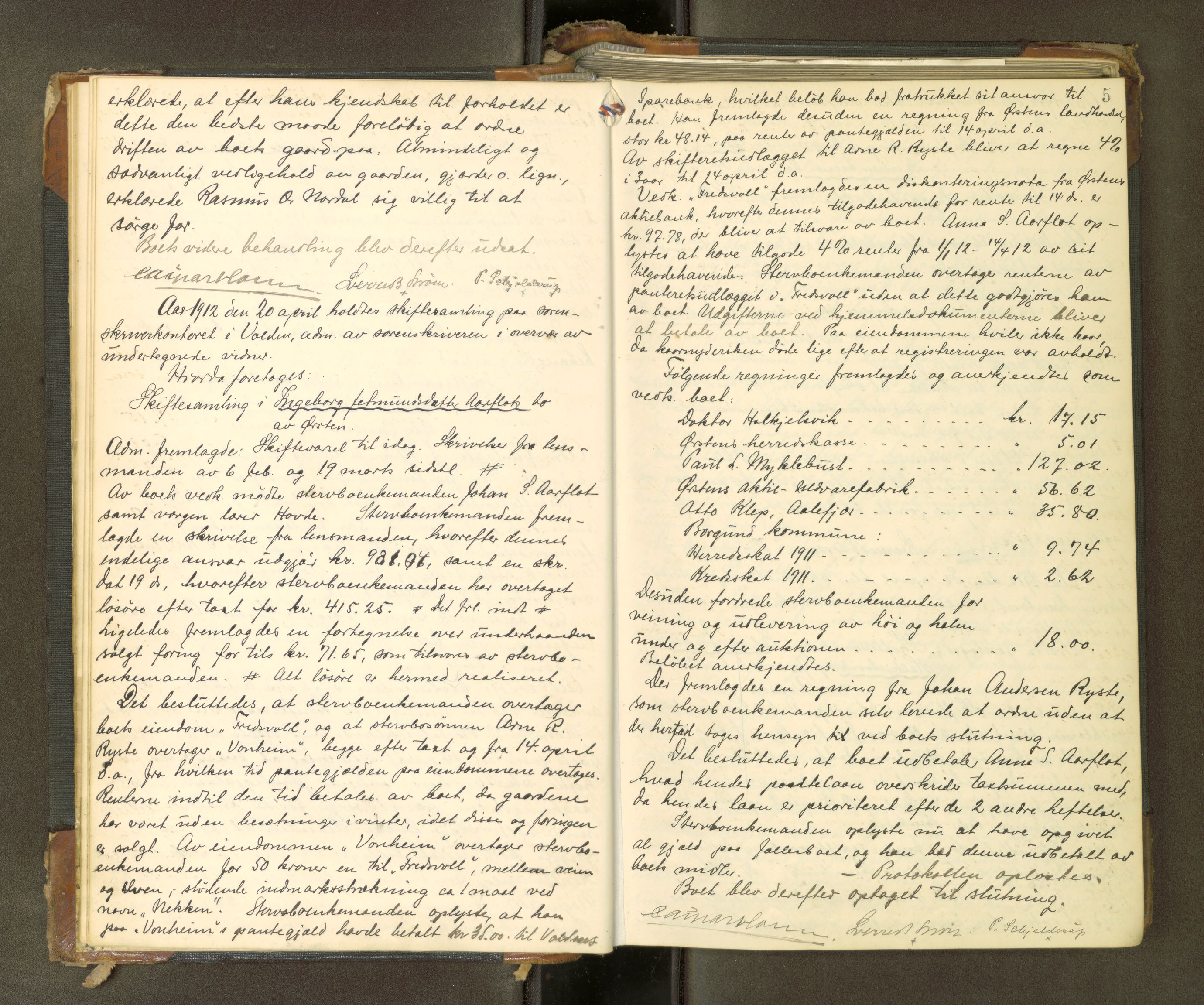 Søre Sunnmøre sorenskriveri, AV/SAT-A-4122/1/3/3B/L0010: Skiftebehandlings- / Skifteforhandlingsprotokollar, 1912-1917, s. 4b-5a