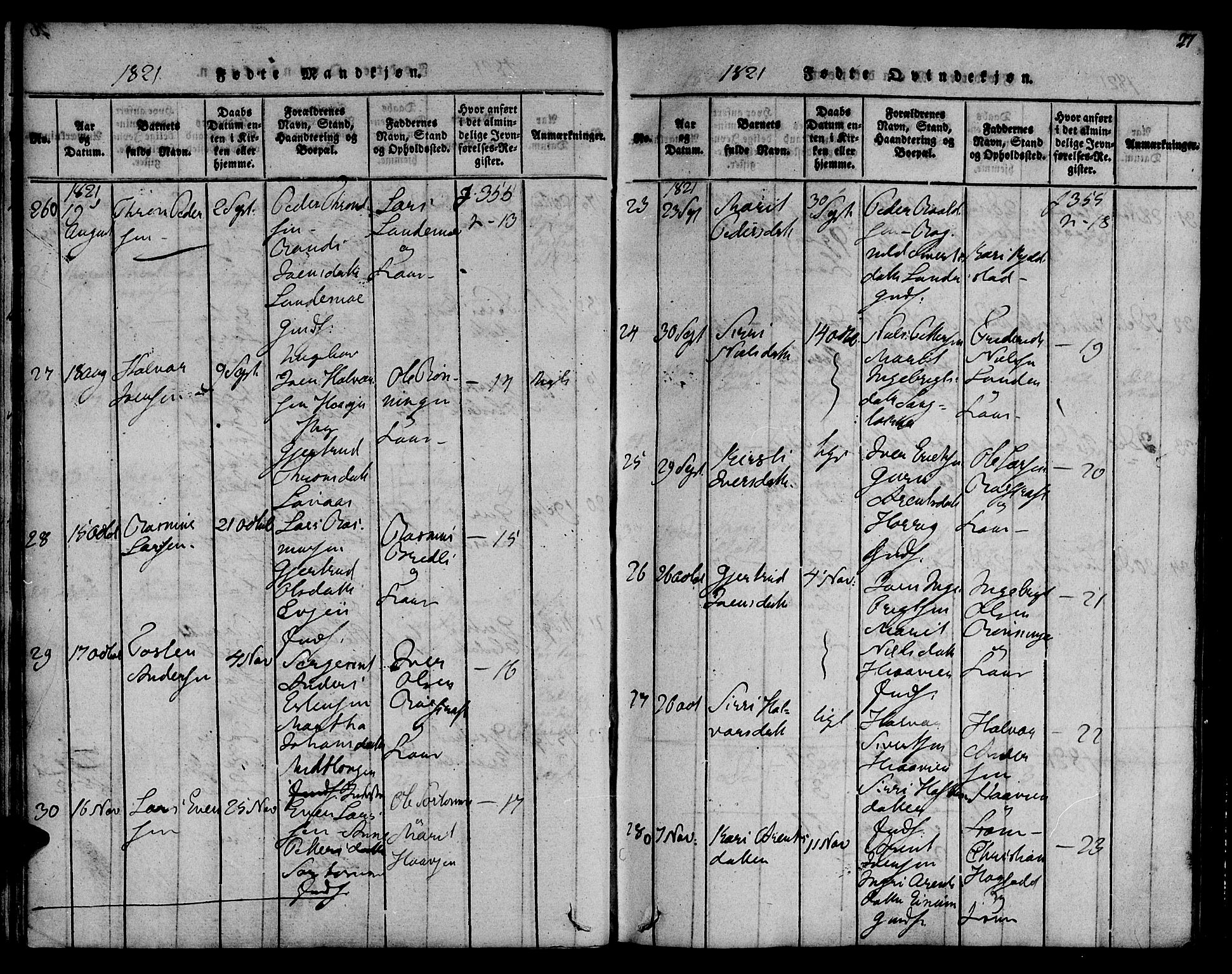 Ministerialprotokoller, klokkerbøker og fødselsregistre - Sør-Trøndelag, SAT/A-1456/692/L1102: Ministerialbok nr. 692A02, 1816-1842, s. 27