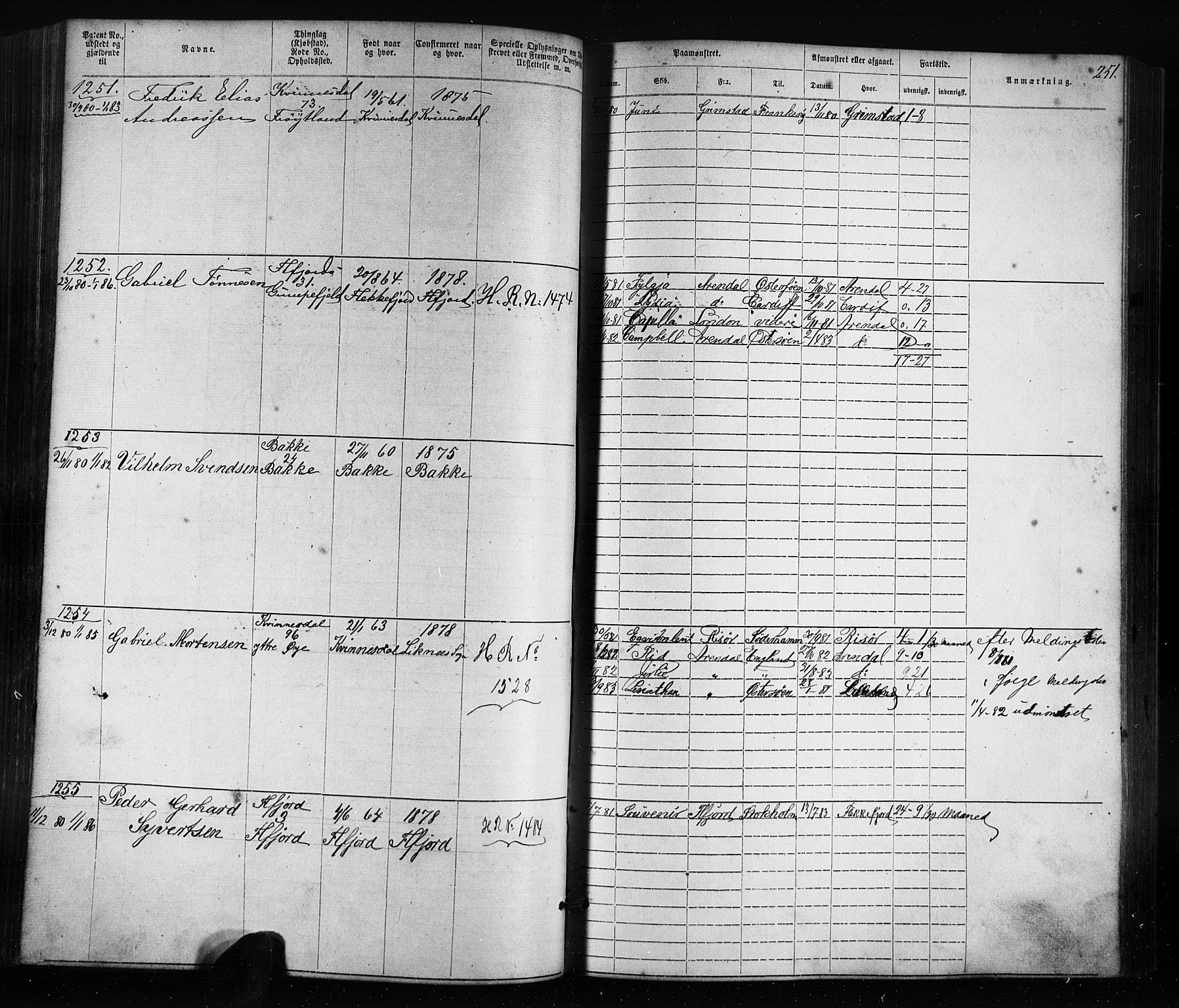 Flekkefjord mønstringskrets, SAK/2031-0018/F/Fa/L0005: Annotasjonsrulle nr 1-1915 med register, Æ-2, 1868-1896, s. 273