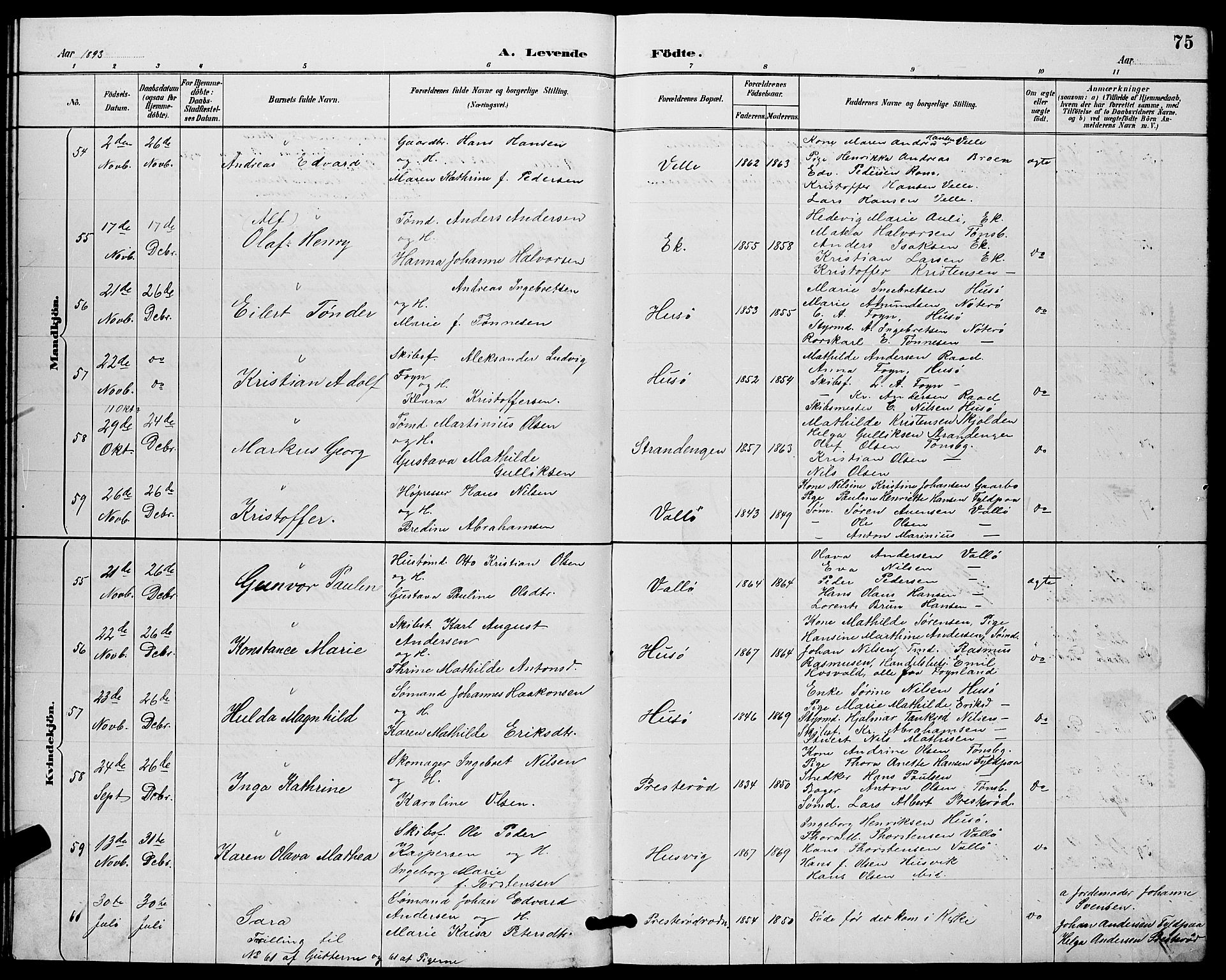 Sem kirkebøker, AV/SAKO-A-5/G/Gb/L0002: Klokkerbok nr. II 2, 1886-1899, s. 75