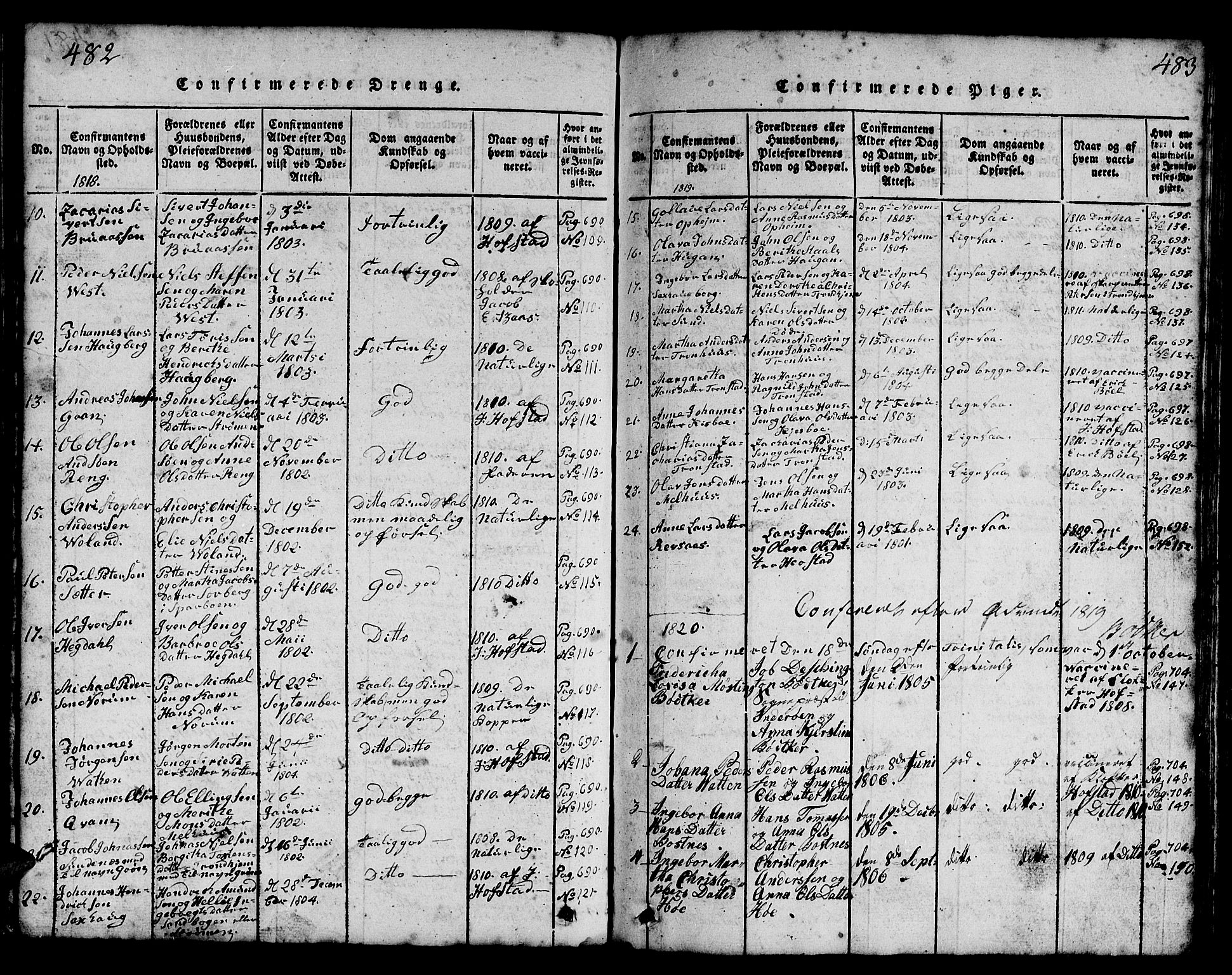 Ministerialprotokoller, klokkerbøker og fødselsregistre - Nord-Trøndelag, SAT/A-1458/730/L0298: Klokkerbok nr. 730C01, 1816-1849, s. 482-483
