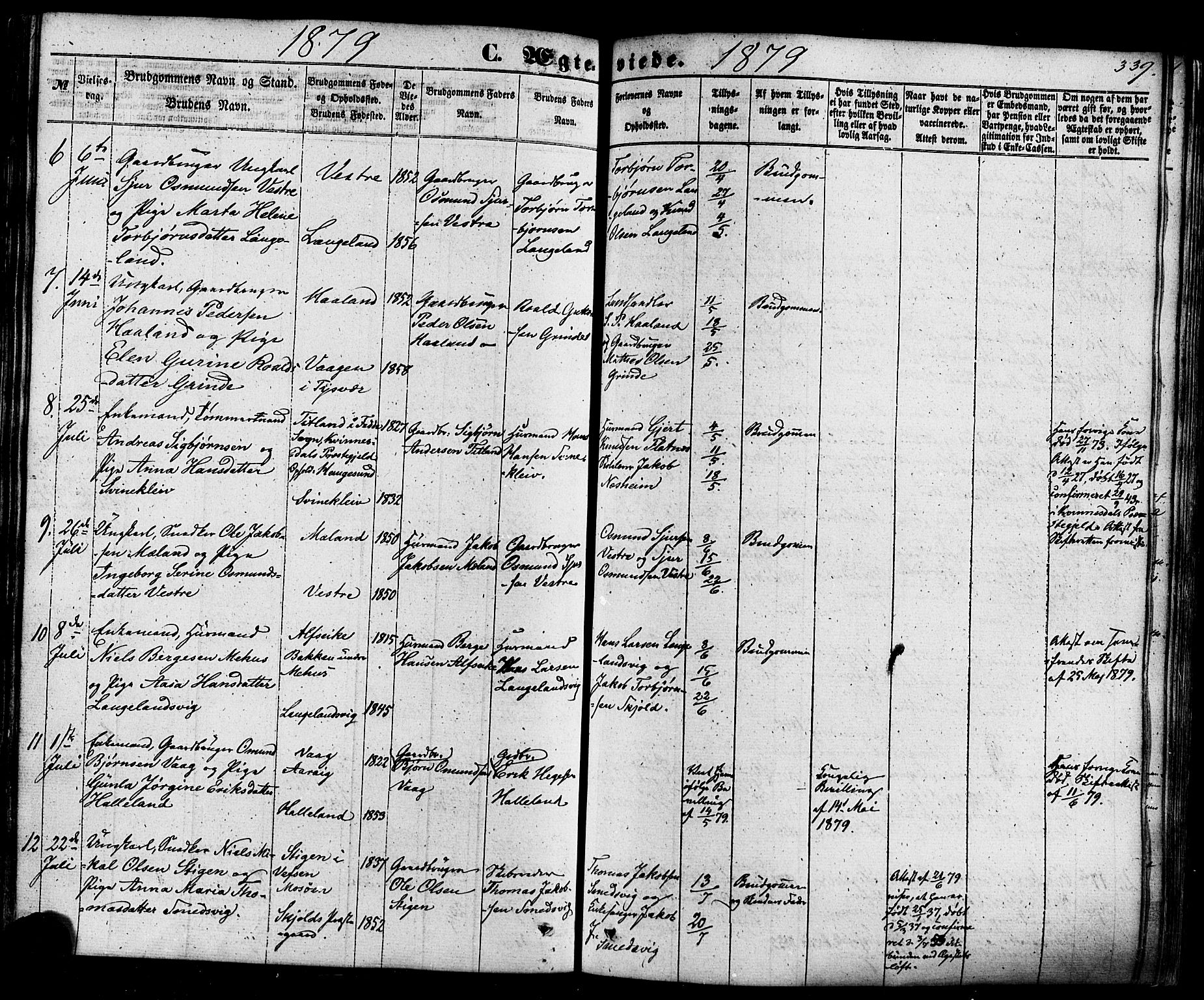 Skjold sokneprestkontor, AV/SAST-A-101847/H/Ha/Haa/L0008: Ministerialbok nr. A 8, 1856-1882, s. 339