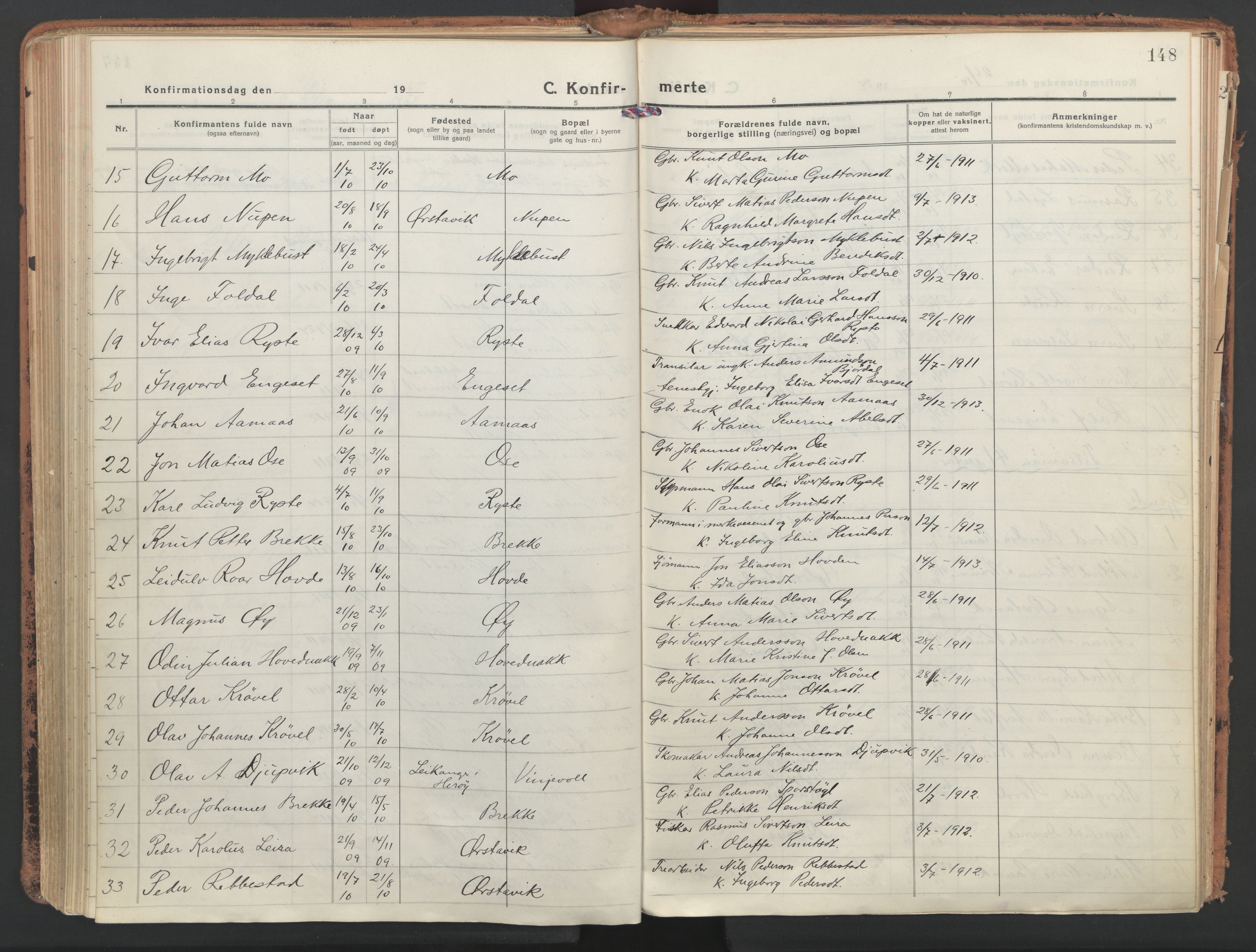 Ministerialprotokoller, klokkerbøker og fødselsregistre - Møre og Romsdal, AV/SAT-A-1454/513/L0180: Ministerialbok nr. 513A07, 1919-1929, s. 148