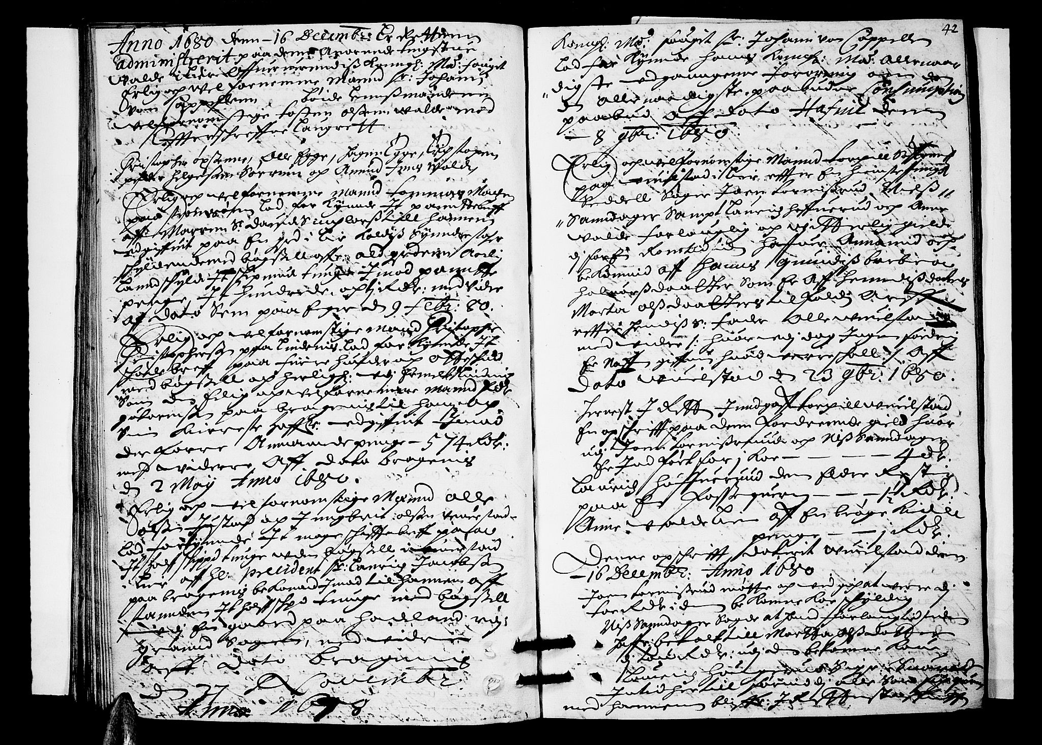 Lier, Røyken og Hurum sorenskriveri, AV/SAKO-A-89/F/Fa/L0021: Tingbok, 1680, s. 42