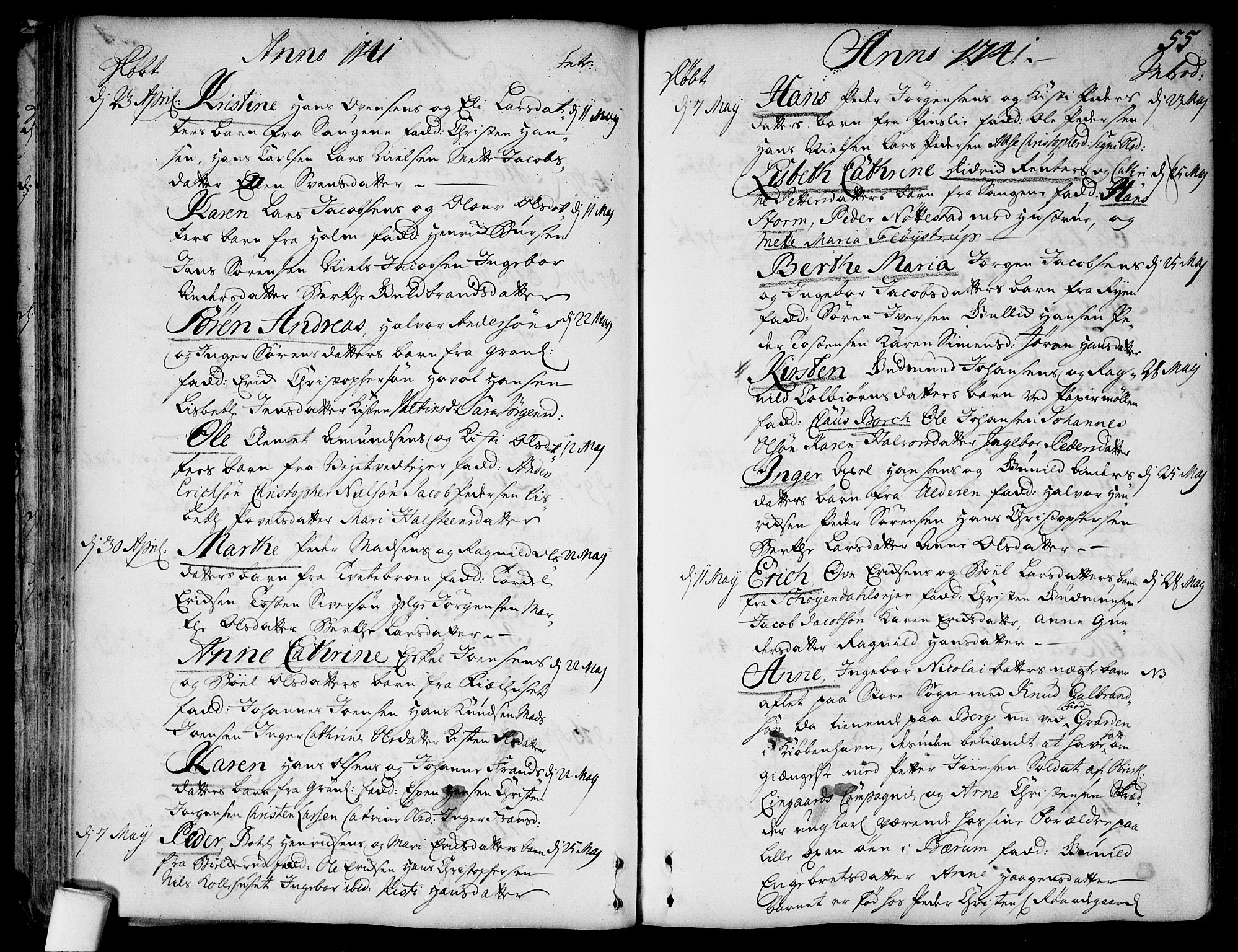 Aker prestekontor kirkebøker, SAO/A-10861/F/L0007: Ministerialbok nr. 7, 1734-1748, s. 55