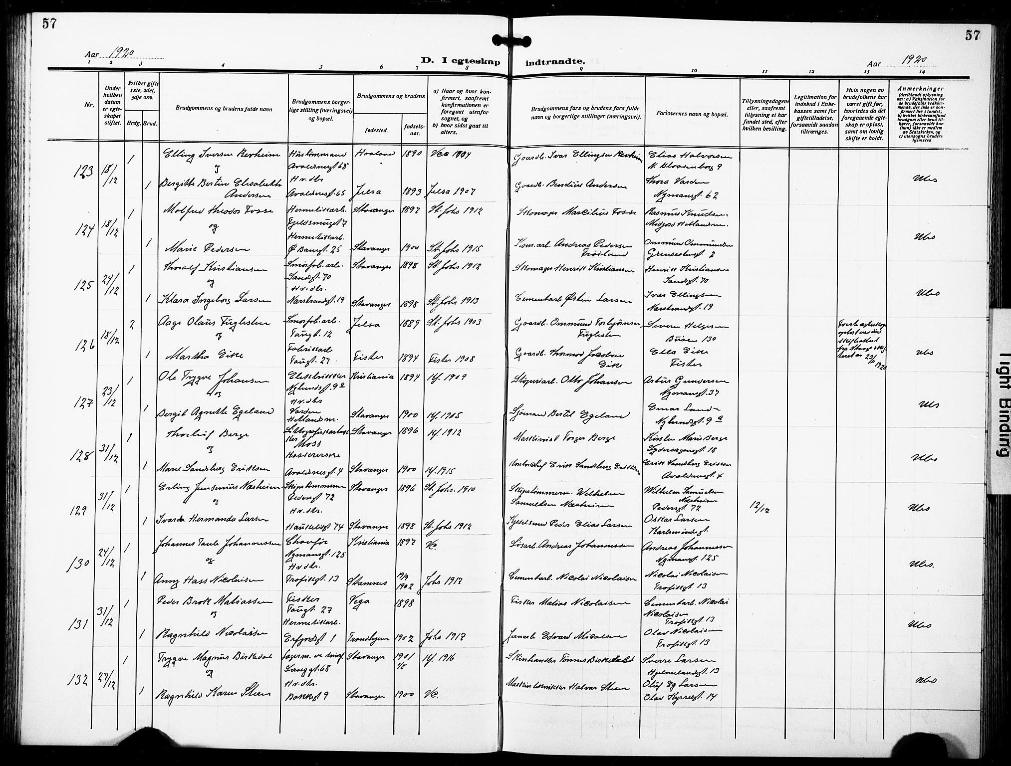 St. Johannes sokneprestkontor, AV/SAST-A-101814/001/30/30BB/L0007: Klokkerbok nr. B 7, 1917-1932, s. 57