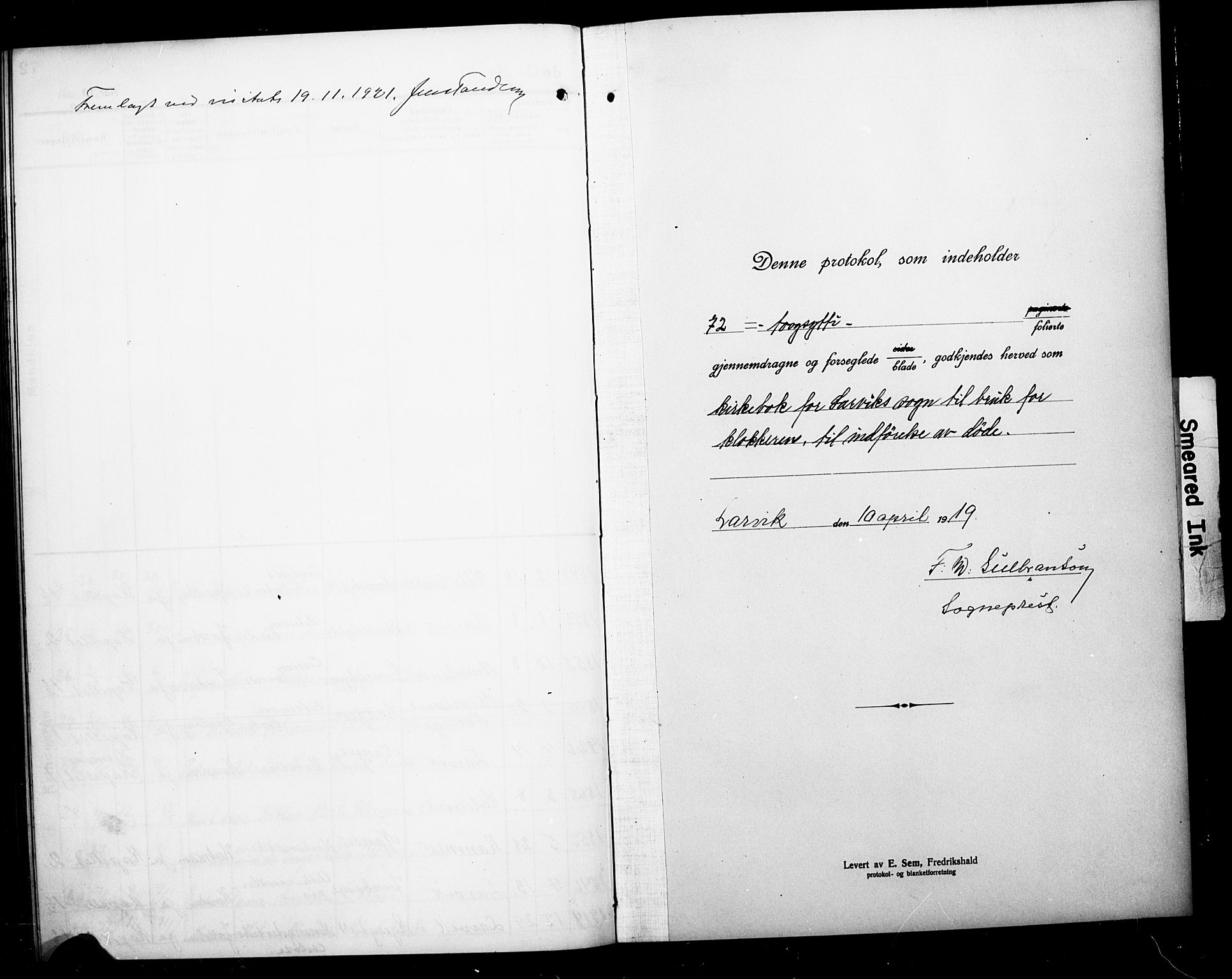 Larvik kirkebøker, AV/SAKO-A-352/G/Ga/L0010: Klokkerbok nr. I 10, 1919-1926