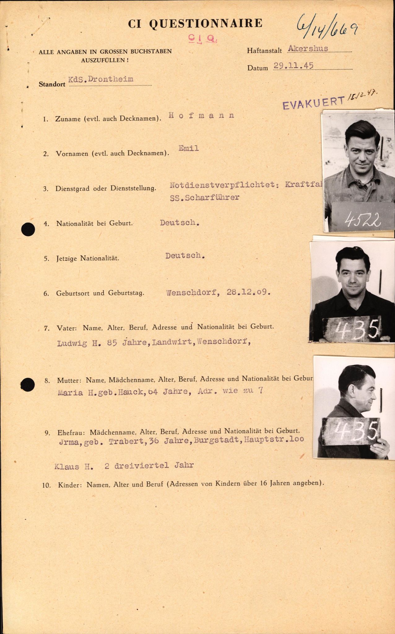 Forsvaret, Forsvarets overkommando II, AV/RA-RAFA-3915/D/Db/L0013: CI Questionaires. Tyske okkupasjonsstyrker i Norge. Tyskere., 1945-1946, s. 372