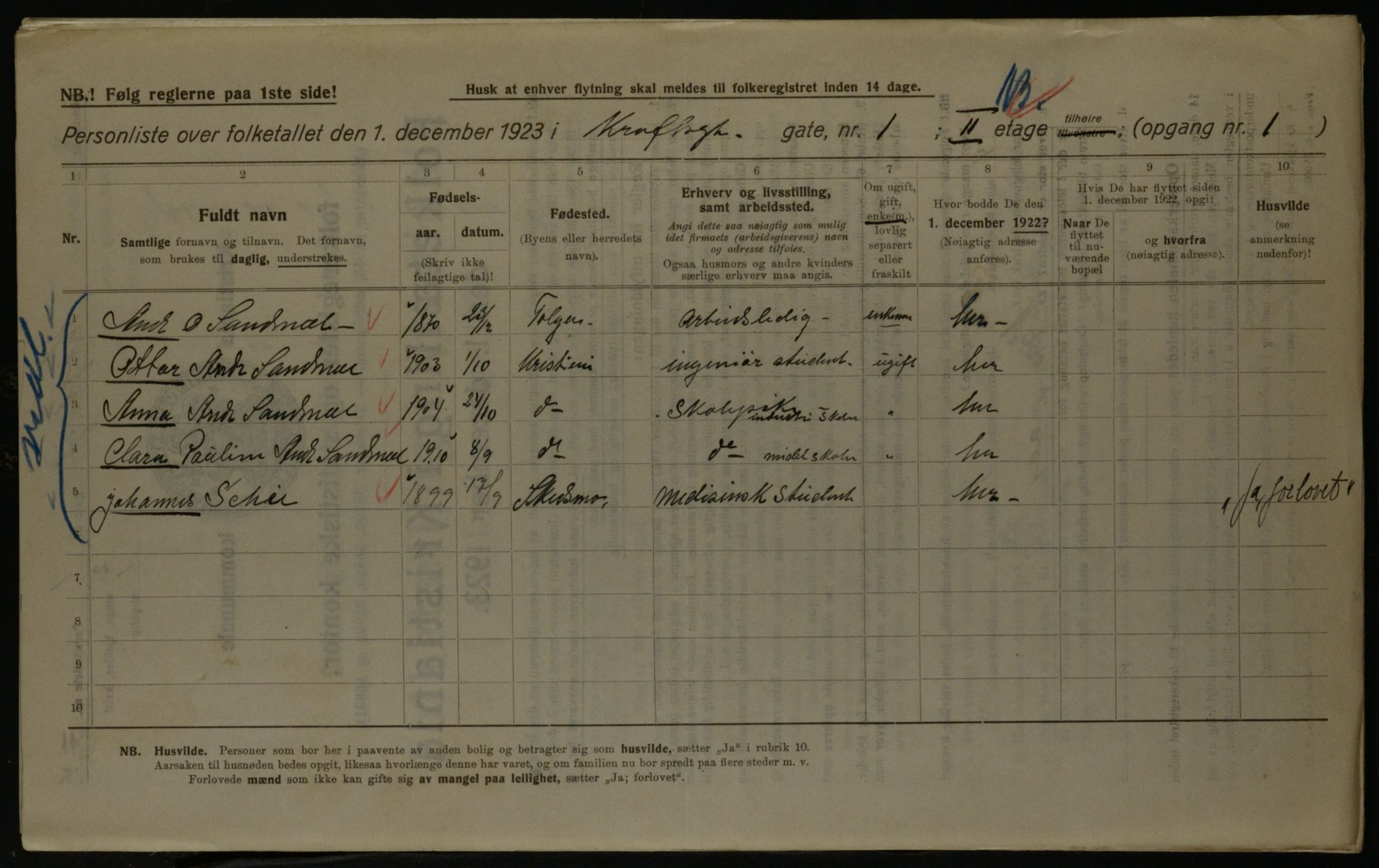 OBA, Kommunal folketelling 1.12.1923 for Kristiania, 1923, s. 60299