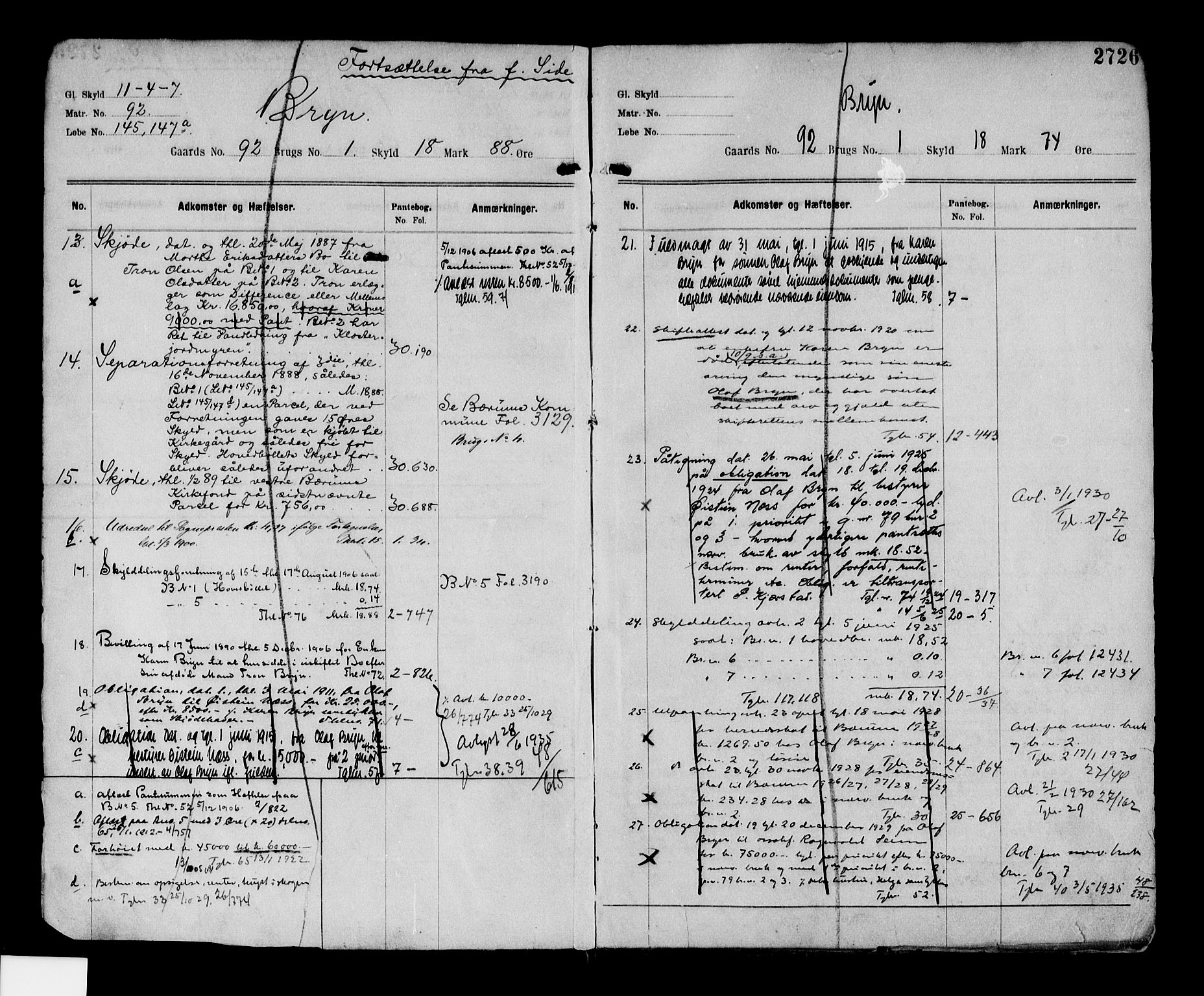 Aker herredsskriveri, SAO/A-10896/G/Ga/Gab/Gabc/L0006: Panteregister nr. III 6, 1891-1950, s. 2726