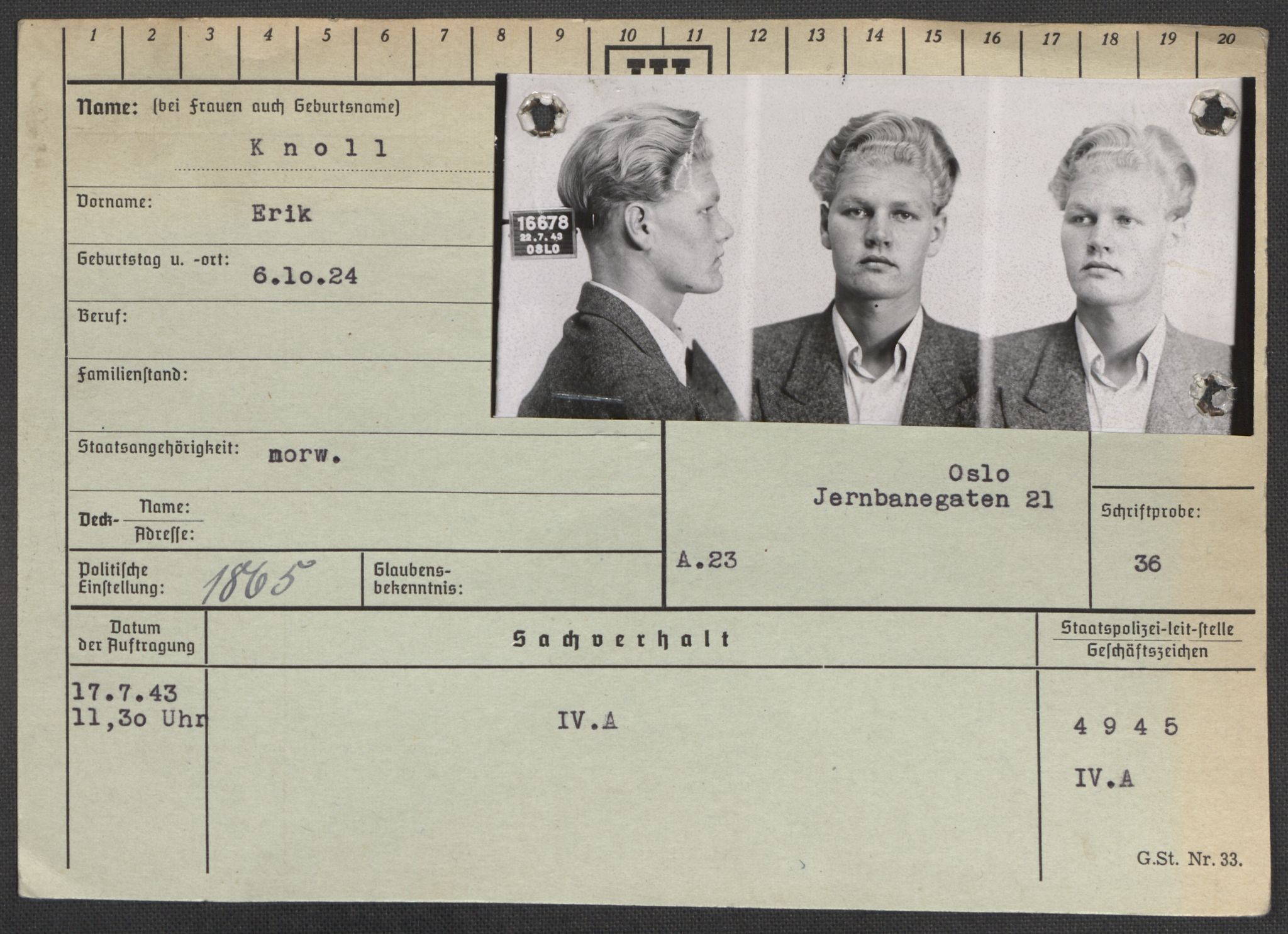 Befehlshaber der Sicherheitspolizei und des SD, AV/RA-RAFA-5969/E/Ea/Eaa/L0006: Register over norske fanger i Møllergata 19: Kj-Lund, 1940-1945, s. 142