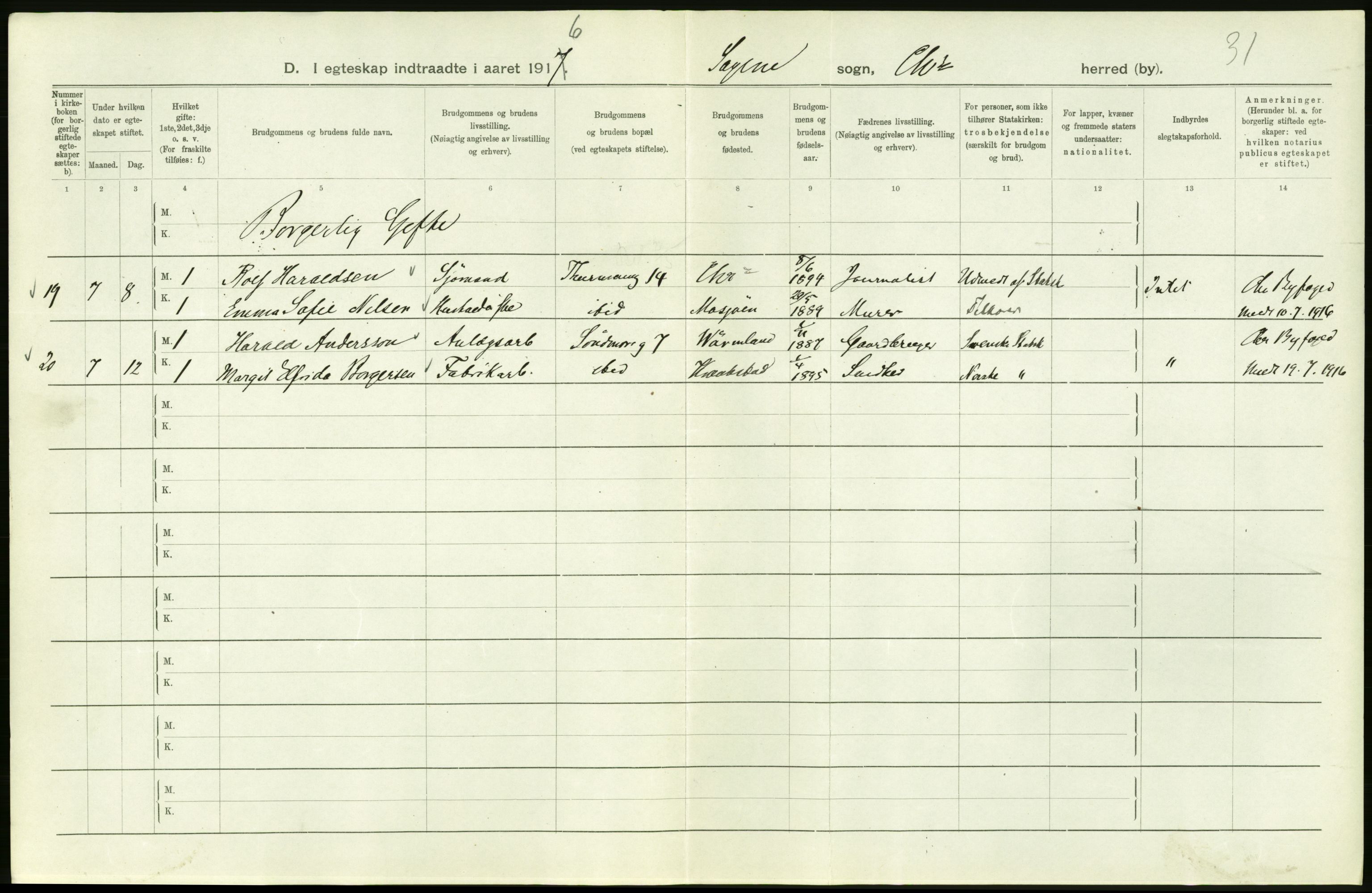 Statistisk sentralbyrå, Sosiodemografiske emner, Befolkning, AV/RA-S-2228/D/Df/Dfb/Dfbf/L0008: Kristiania: Gifte, 1916, s. 122