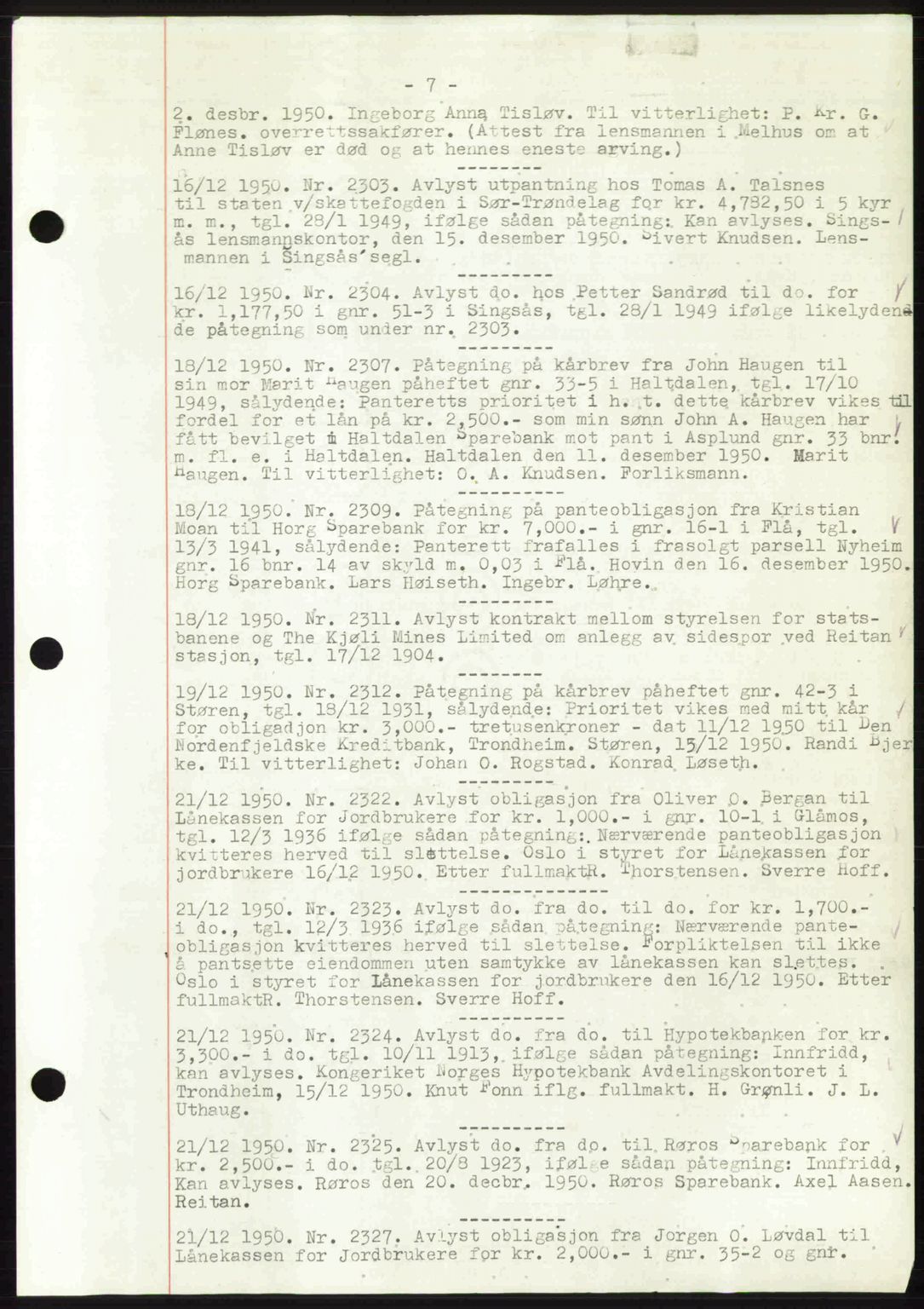 Gauldal sorenskriveri, SAT/A-0014/1/2/2C: Pantebok nr. A11, 1950-1950, Dagboknr: 2303/1950