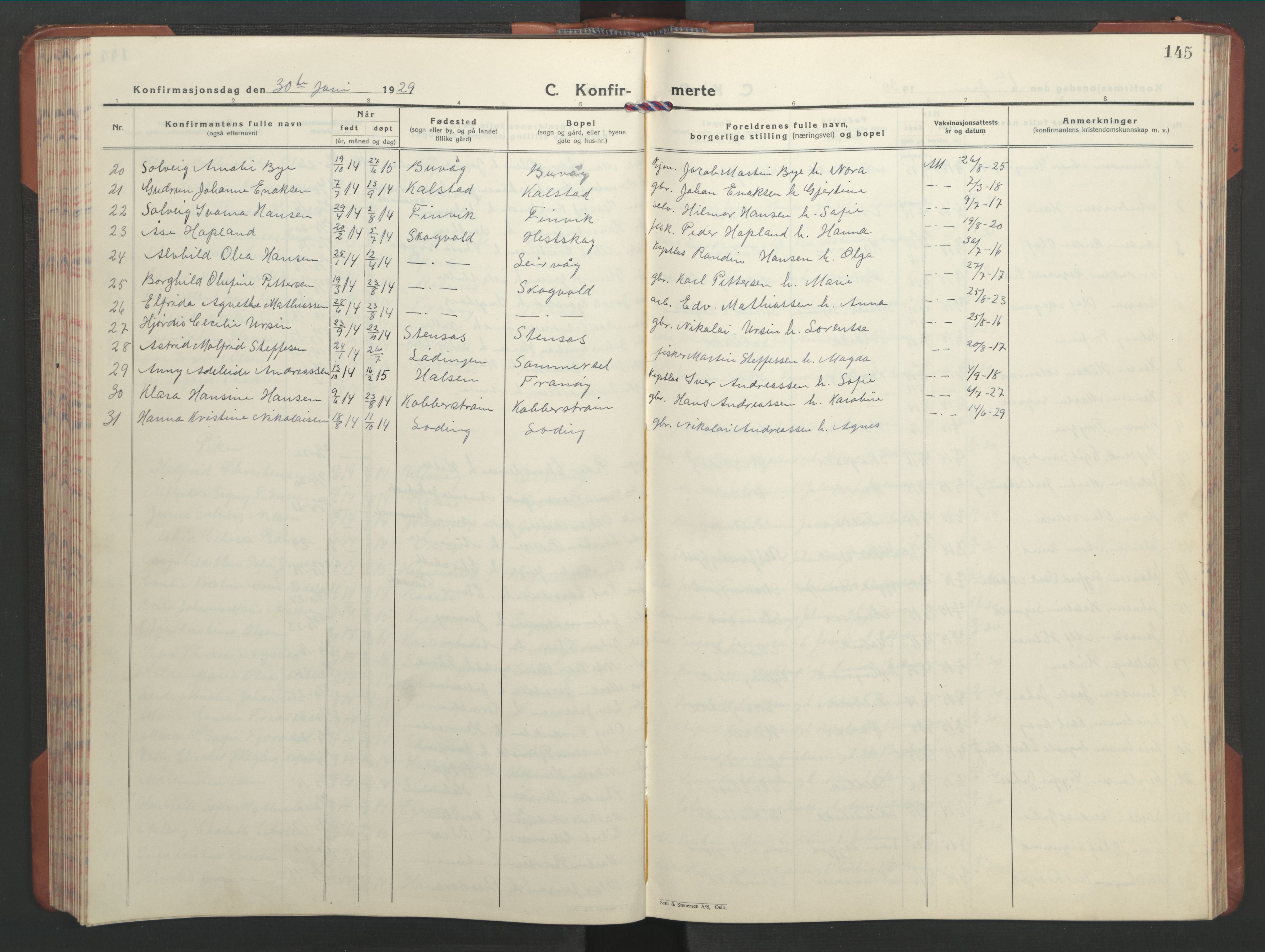 Ministerialprotokoller, klokkerbøker og fødselsregistre - Nordland, AV/SAT-A-1459/859/L0862: Klokkerbok nr. 859C08, 1925-1936, s. 145