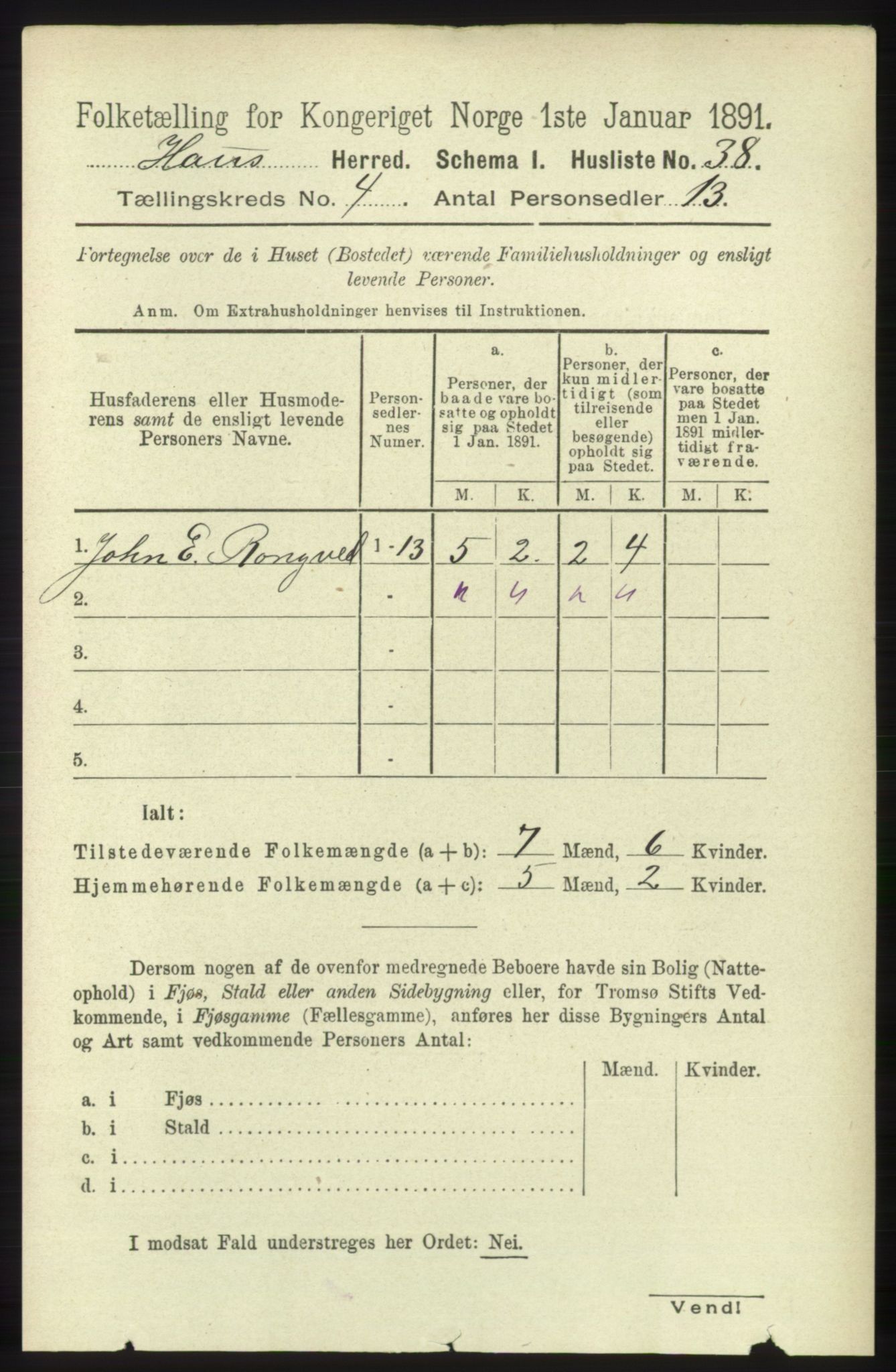 RA, Folketelling 1891 for 1250 Haus herred, 1891, s. 1379