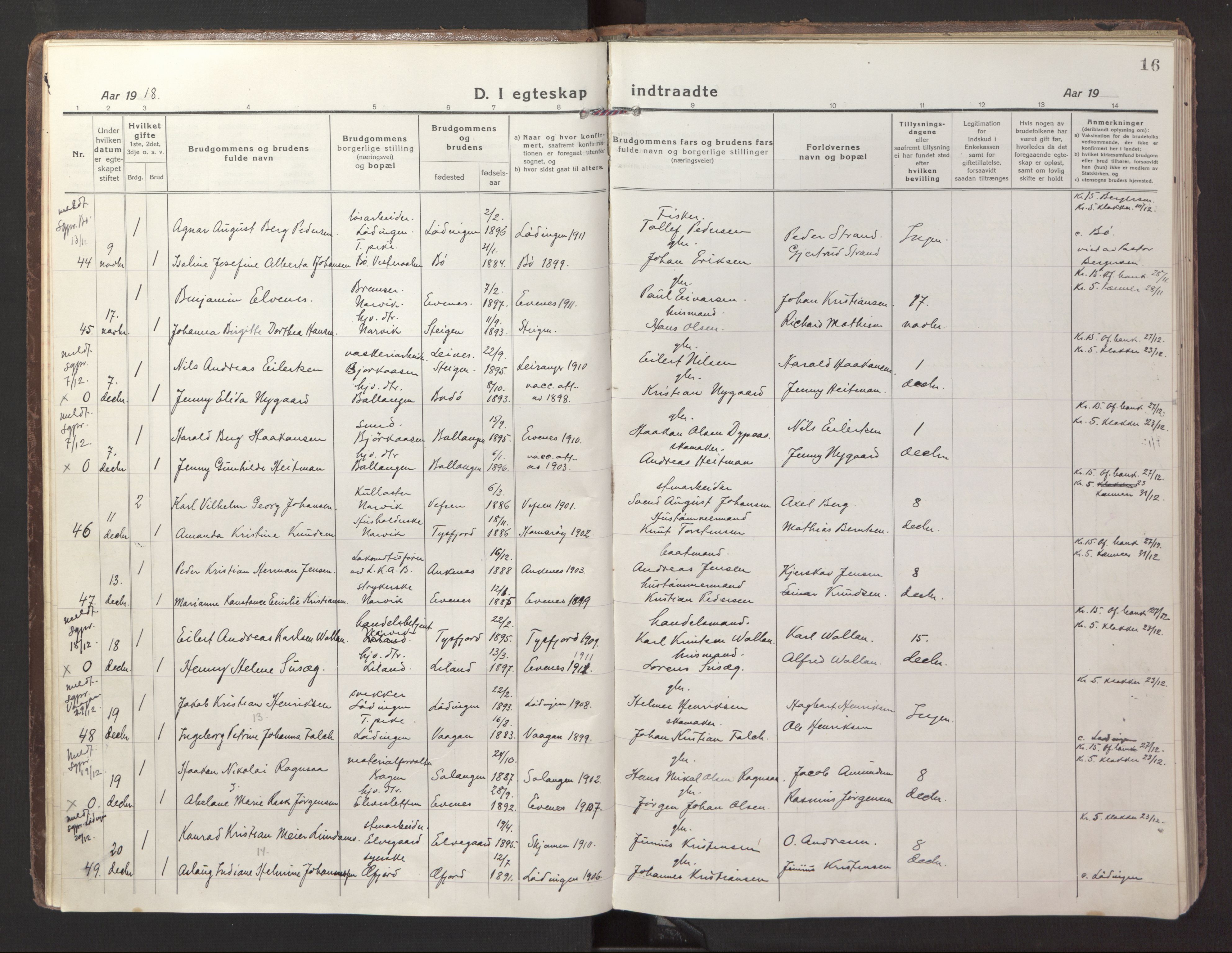 Ministerialprotokoller, klokkerbøker og fødselsregistre - Nordland, AV/SAT-A-1459/871/L1002: Ministerialbok nr. 871A18, 1917-1926, s. 16