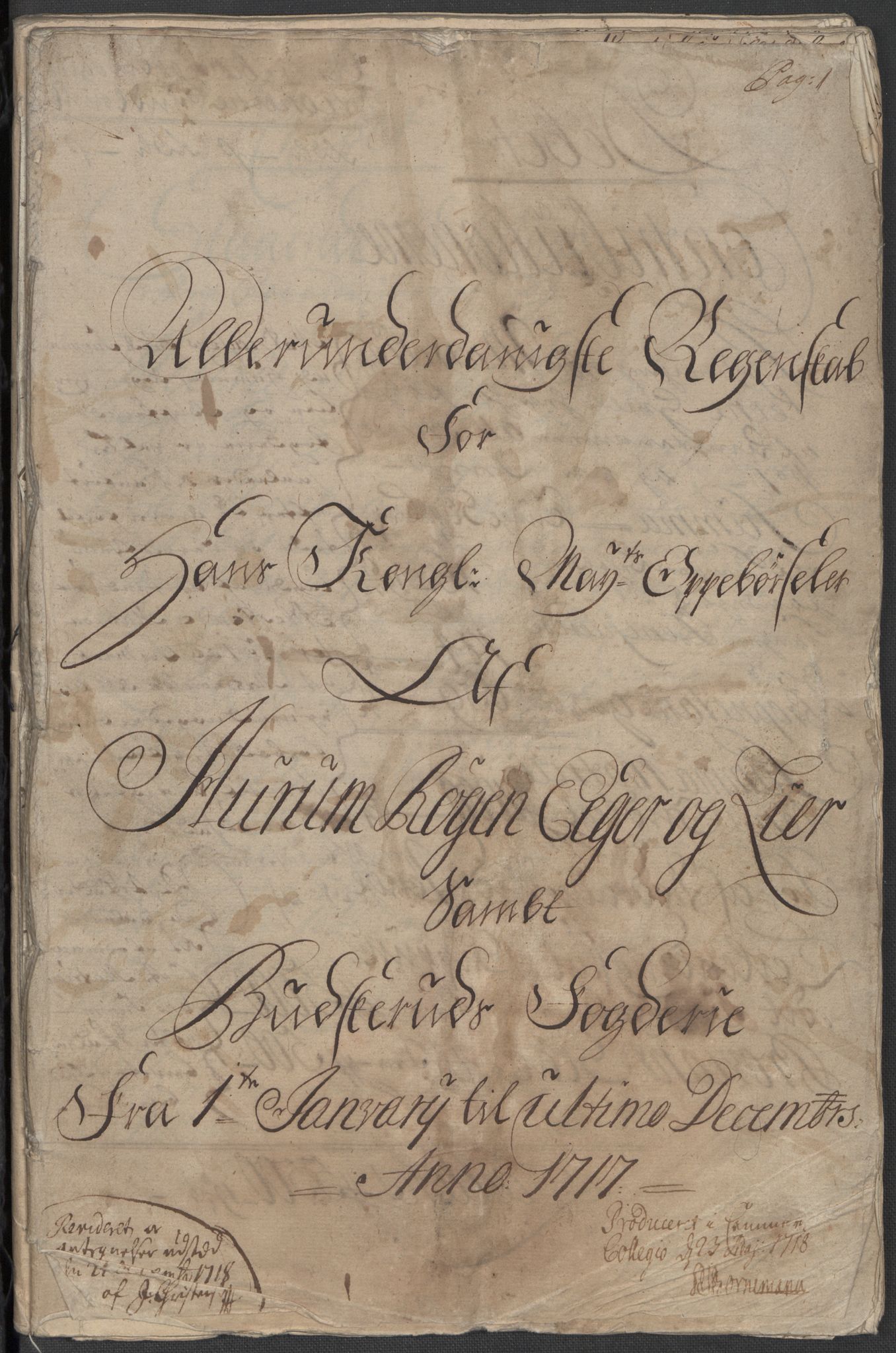 Rentekammeret inntil 1814, Reviderte regnskaper, Fogderegnskap, RA/EA-4092/R31/L1711: Fogderegnskap Hurum, Røyken, Eiker, Lier og Buskerud, 1717, s. 3