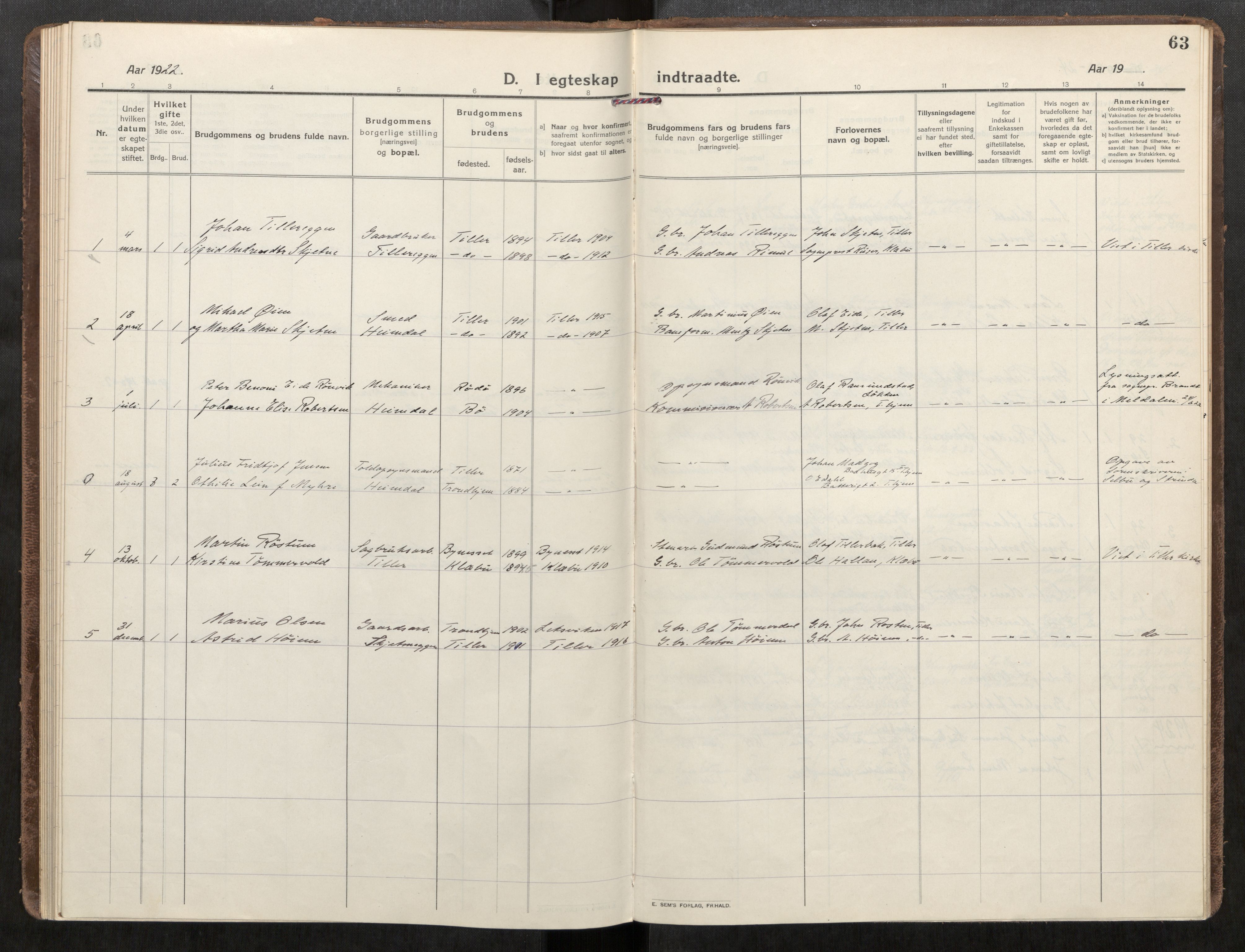 Klæbu sokneprestkontor, SAT/A-1112: Ministerialbok nr. 3, 1917-1924, s. 63