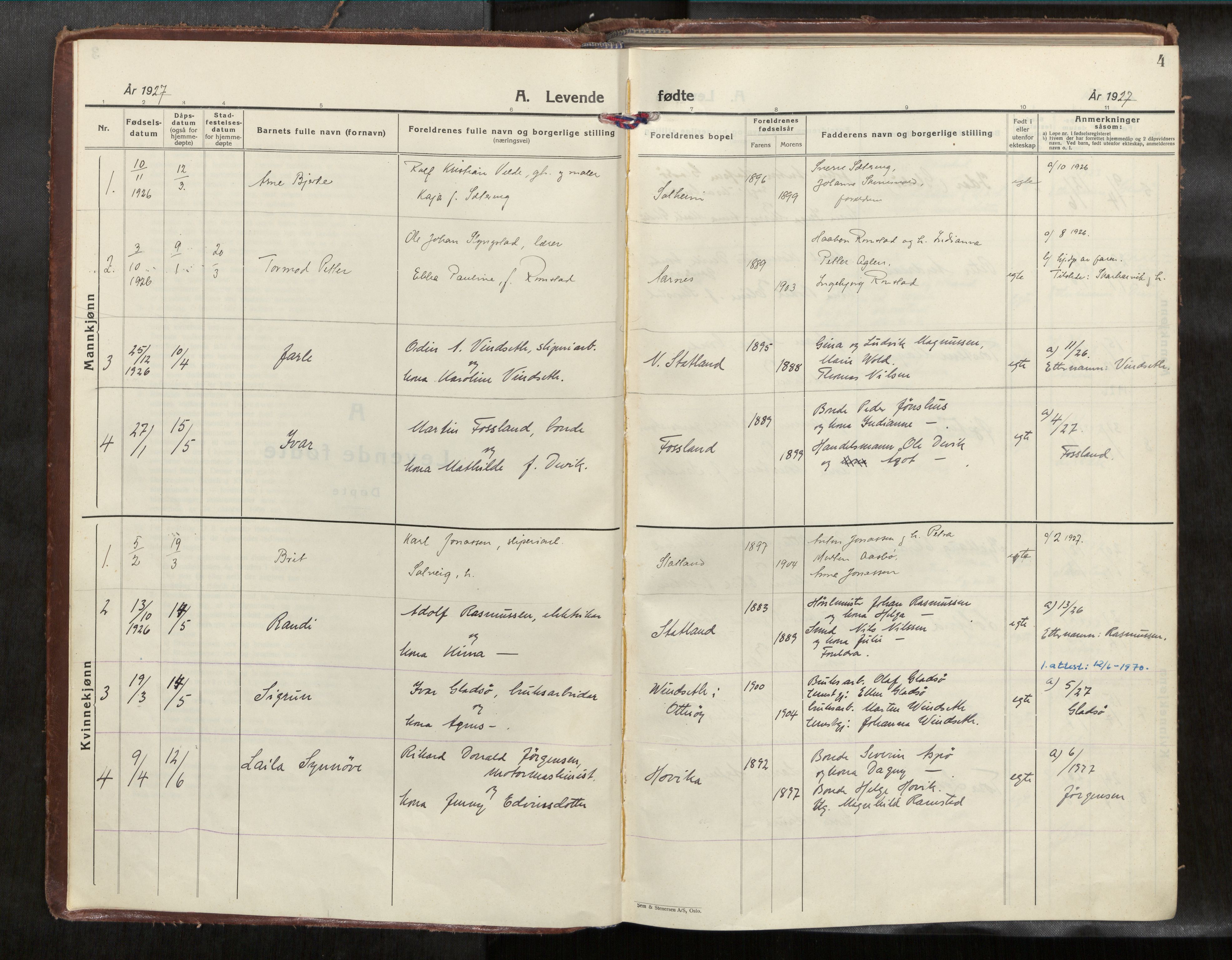 Ministerialprotokoller, klokkerbøker og fødselsregistre - Nord-Trøndelag, SAT/A-1458/774/L0629a: Ministerialbok nr. 774A04, 1927-1945, s. 4