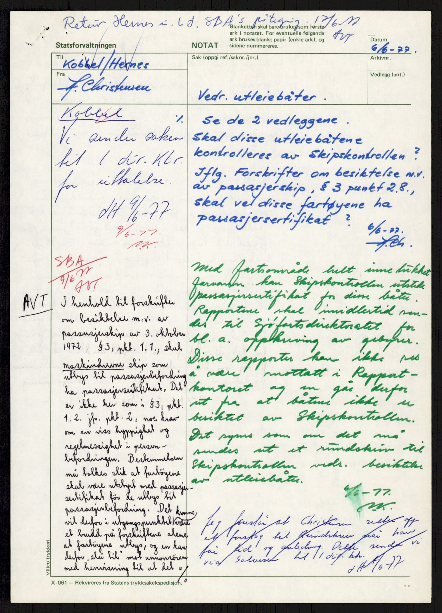 Sjøfartsdirektoratet med forløpere, generelt arkiv, AV/RA-S-1407/D/Du/Duc/L0641/0004: Skipskontrollen - Forskrifter    / Utleiebåter (2 mapper), 1977-1989, s. 367