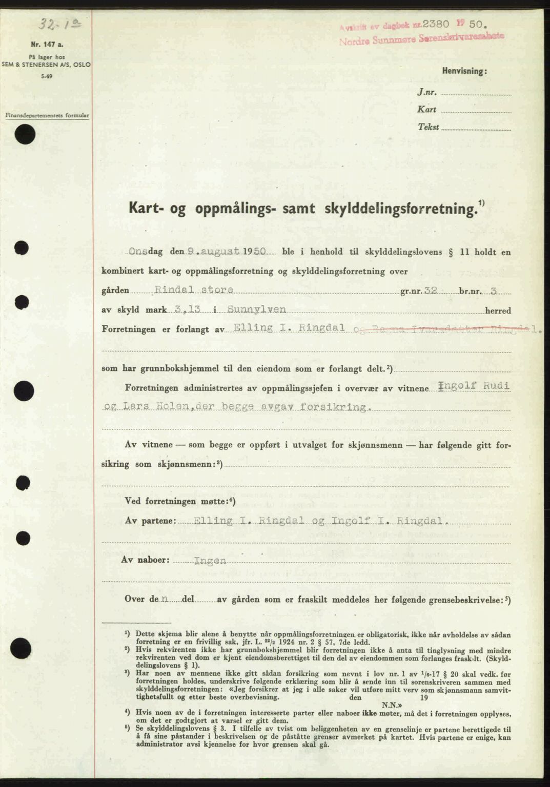 Nordre Sunnmøre sorenskriveri, SAT/A-0006/1/2/2C/2Ca: Pantebok nr. A36, 1950-1950, Dagboknr: 2380/1950