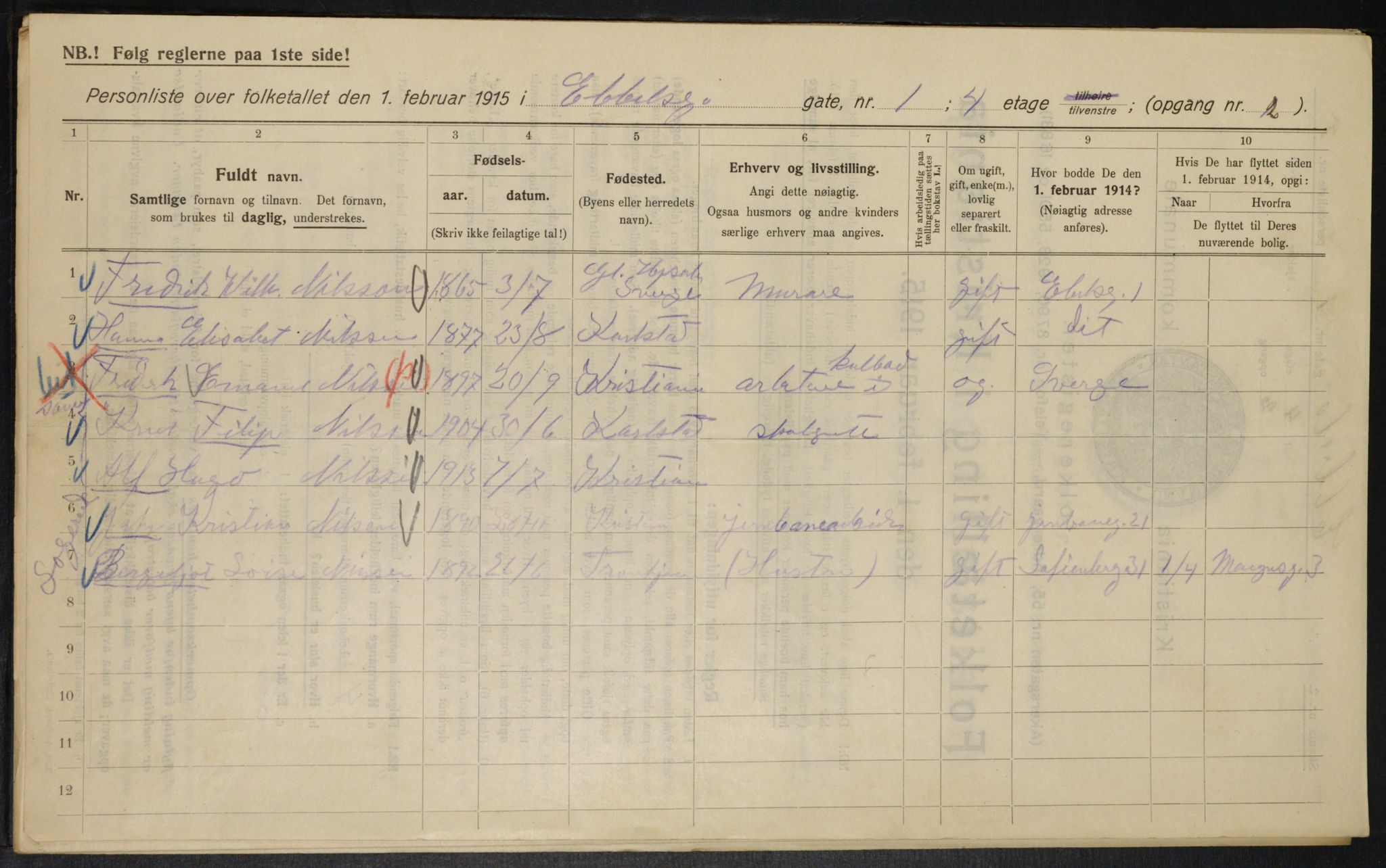 OBA, Kommunal folketelling 1.2.1915 for Kristiania, 1915, s. 17558