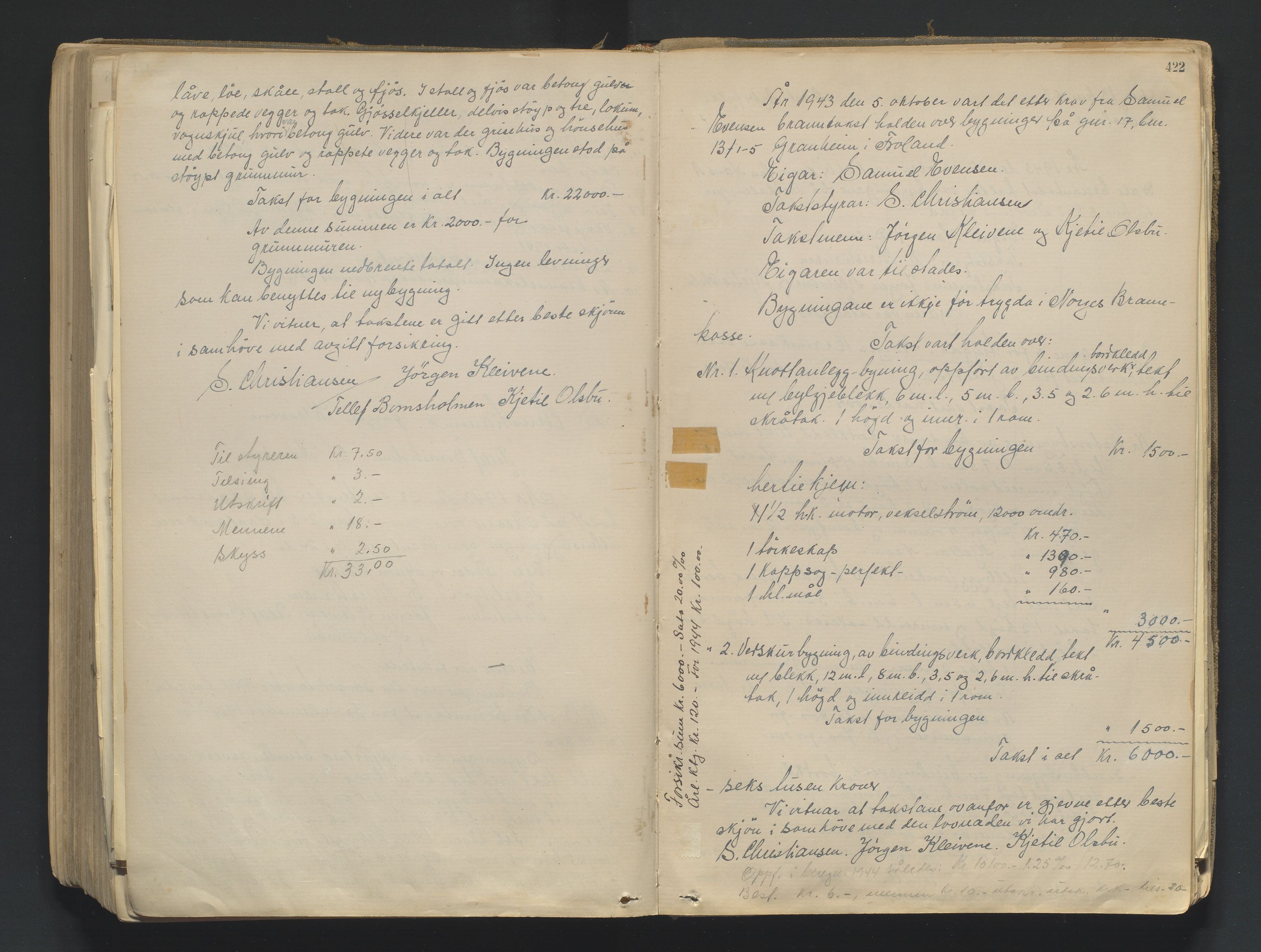 Norges Brannkasse Froland, AV/SAK-2241-0016/F/Fa/L0001: Branntakstprotokoll nr. 2, 1875-1948, s. 421b-422a