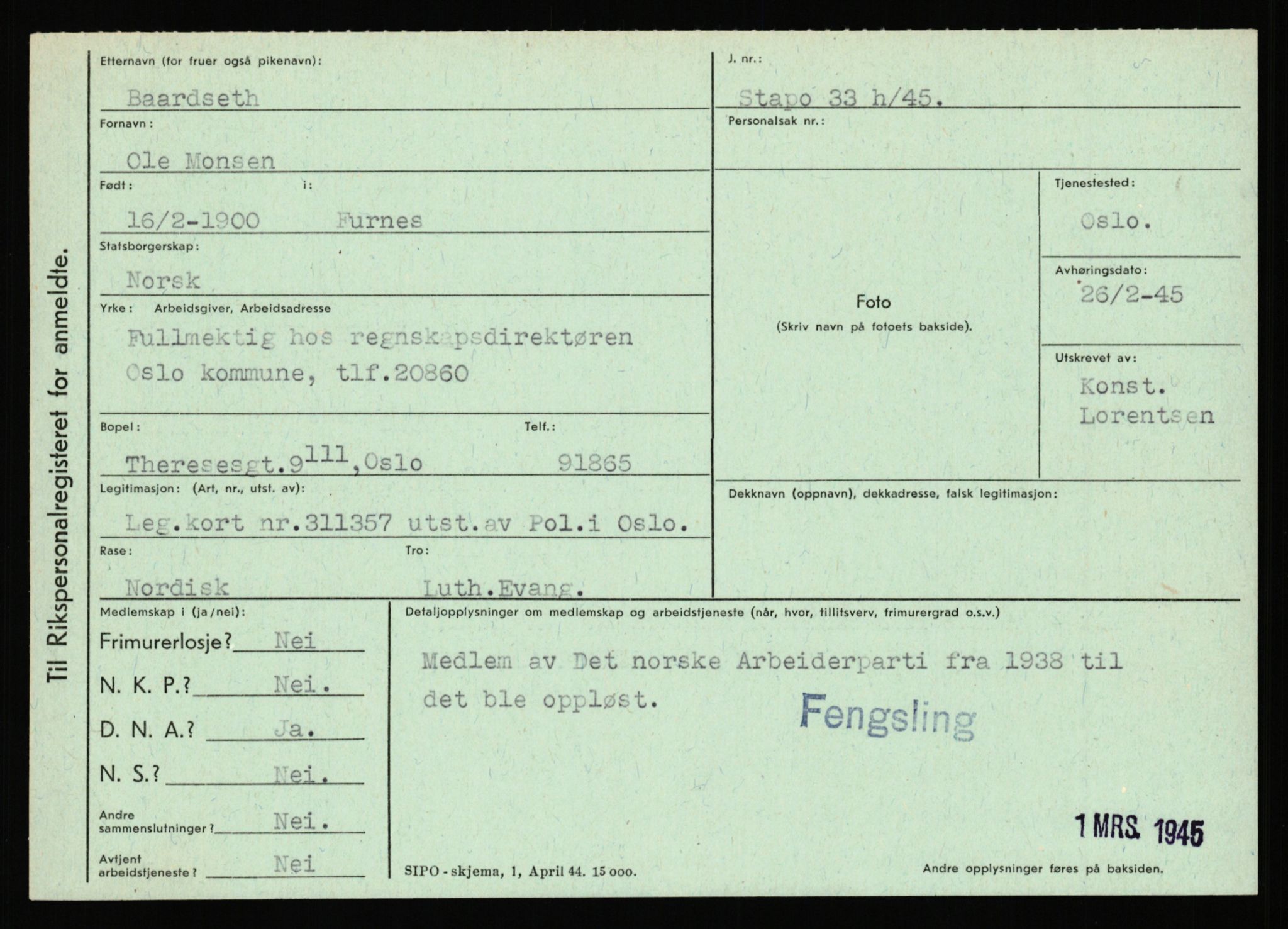 Statspolitiet - Hovedkontoret / Osloavdelingen, AV/RA-S-1329/C/Ca/L0002: Arneberg - Brand, 1943-1945, s. 885