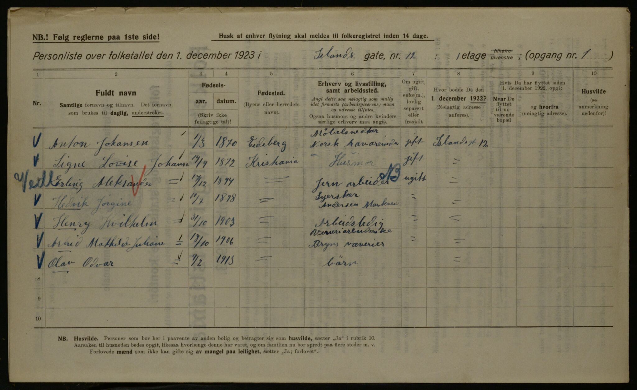 OBA, Kommunal folketelling 1.12.1923 for Kristiania, 1923, s. 49865