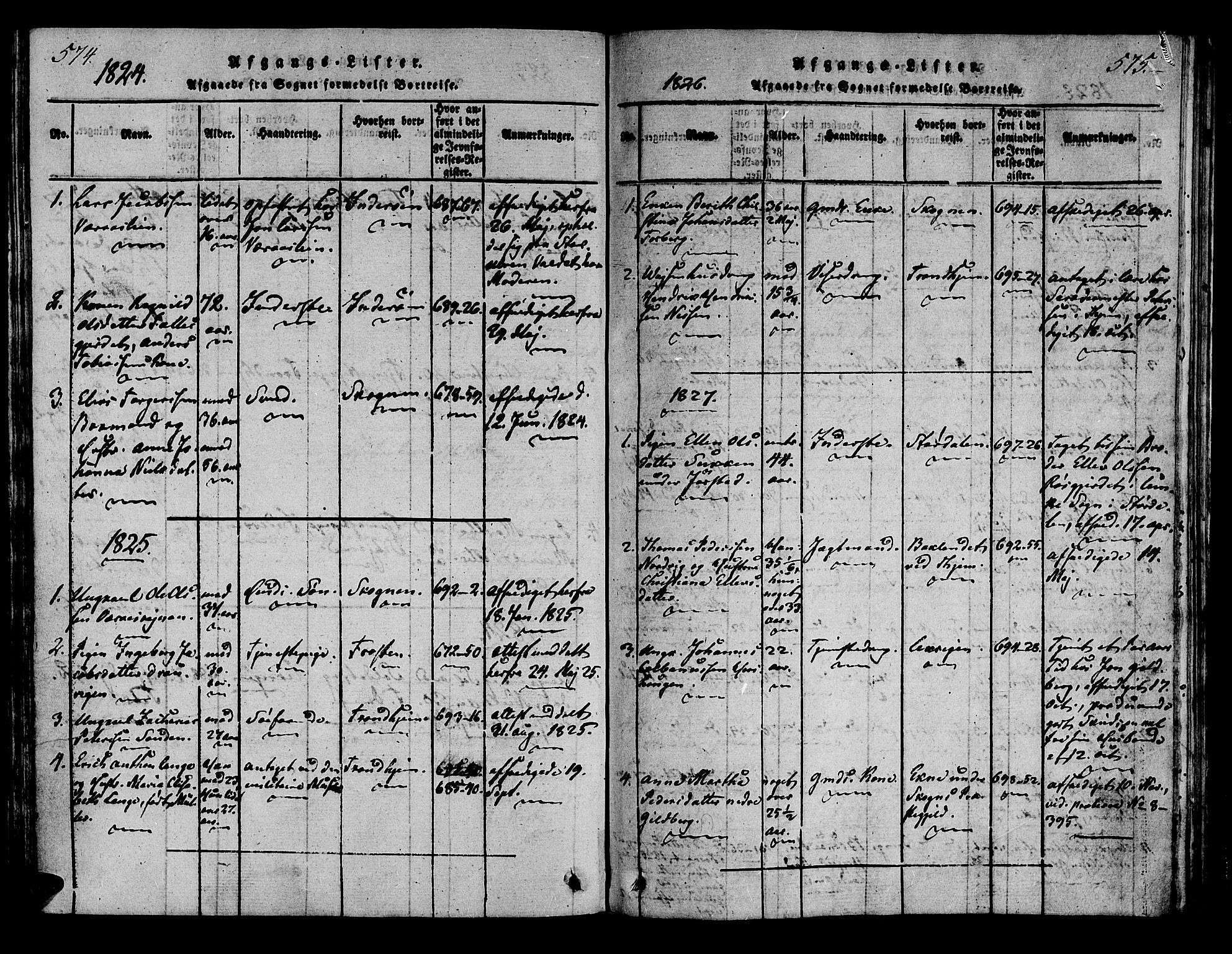 Ministerialprotokoller, klokkerbøker og fødselsregistre - Nord-Trøndelag, AV/SAT-A-1458/722/L0217: Ministerialbok nr. 722A04, 1817-1842, s. 574-575