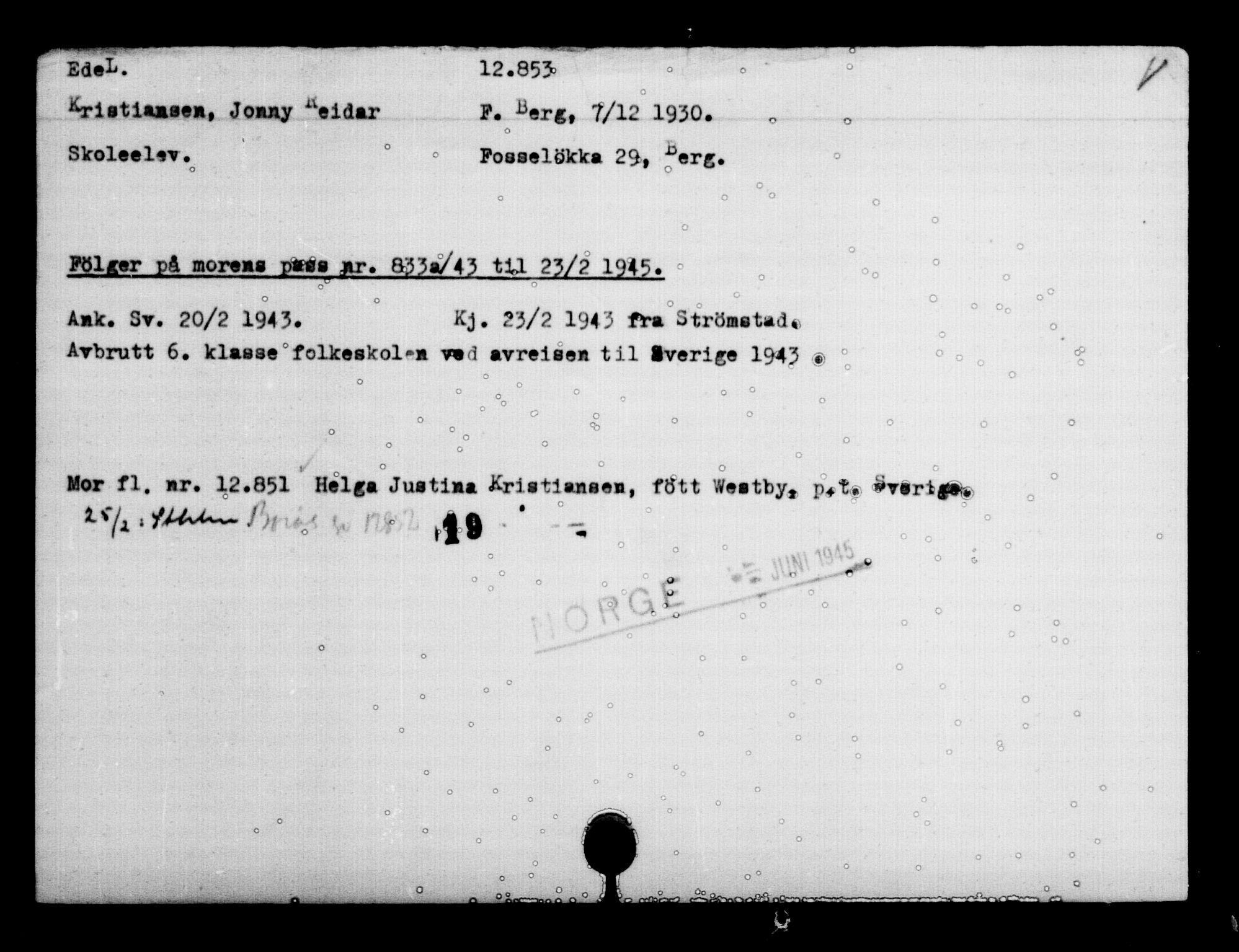 Den Kgl. Norske Legasjons Flyktningskontor, AV/RA-S-6753/V/Va/L0007: Kjesäterkartoteket.  Flyktningenr. 12700-15723, 1940-1945, s. 182