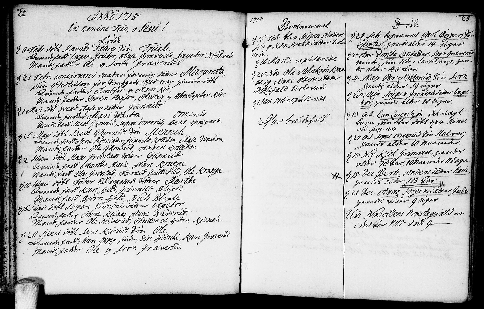Nesodden prestekontor Kirkebøker, AV/SAO-A-10013/F/Fa/L0001: Ministerialbok nr. I 1, 1709-1750, s. 22-23