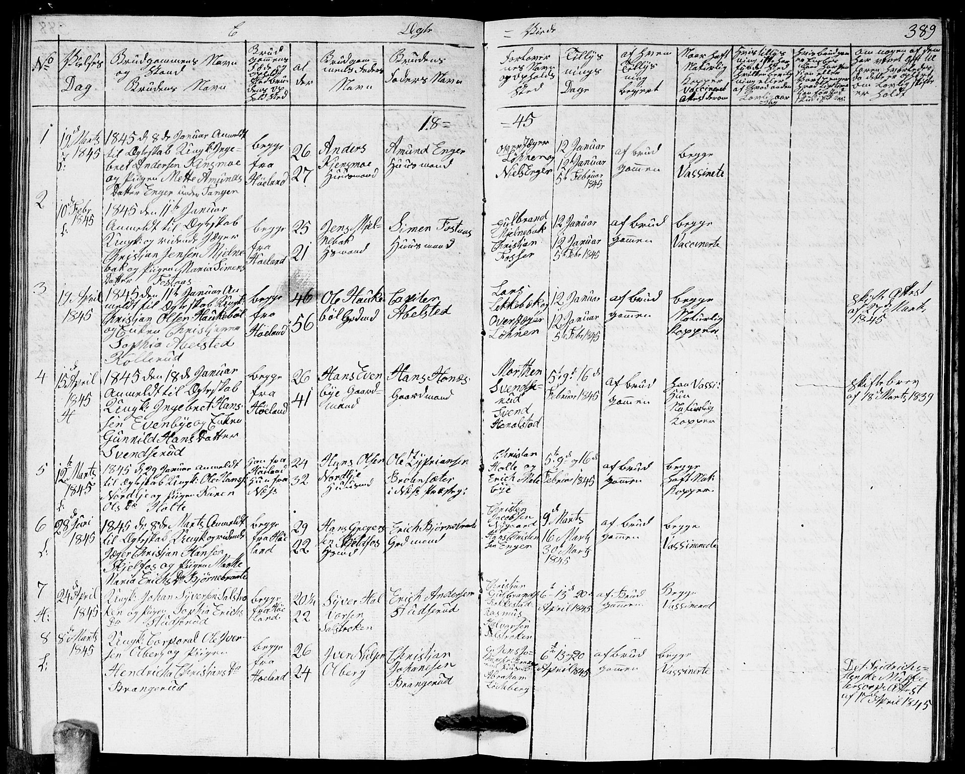 Høland prestekontor Kirkebøker, AV/SAO-A-10346a/G/Ga/L0002: Klokkerbok nr. I 2, 1827-1845, s. 389