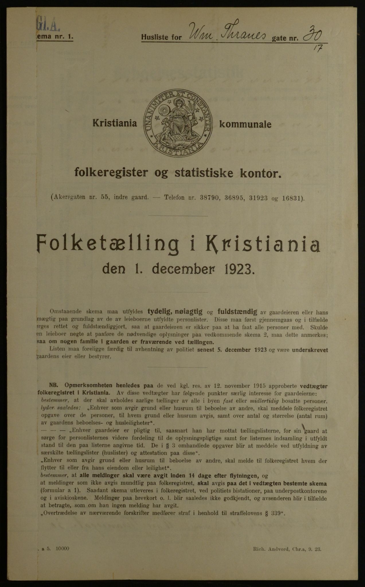 OBA, Kommunal folketelling 1.12.1923 for Kristiania, 1923, s. 139935