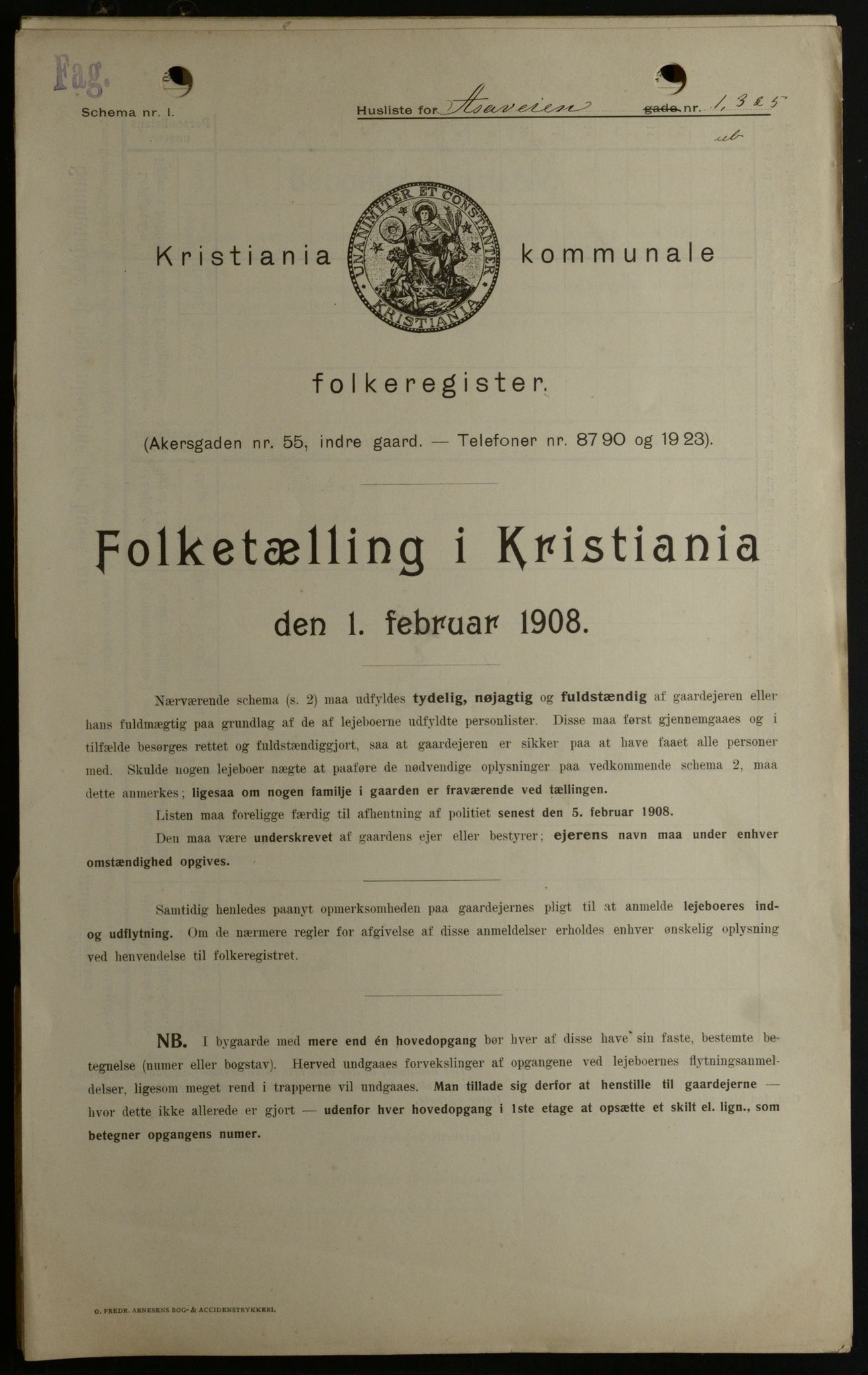 OBA, Kommunal folketelling 1.2.1908 for Kristiania kjøpstad, 1908, s. 117582