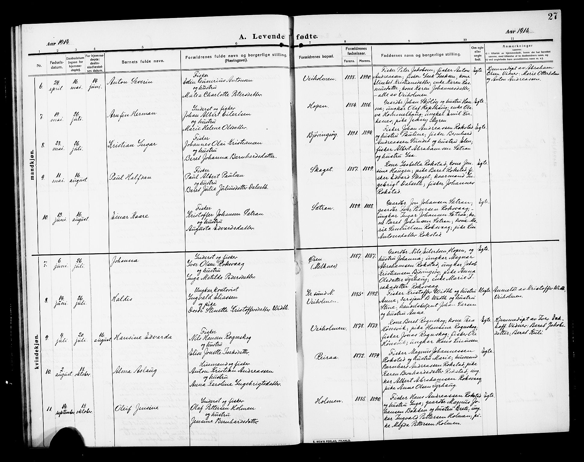 Ministerialprotokoller, klokkerbøker og fødselsregistre - Møre og Romsdal, AV/SAT-A-1454/583/L0956: Klokkerbok nr. 583C01, 1909-1925, s. 27