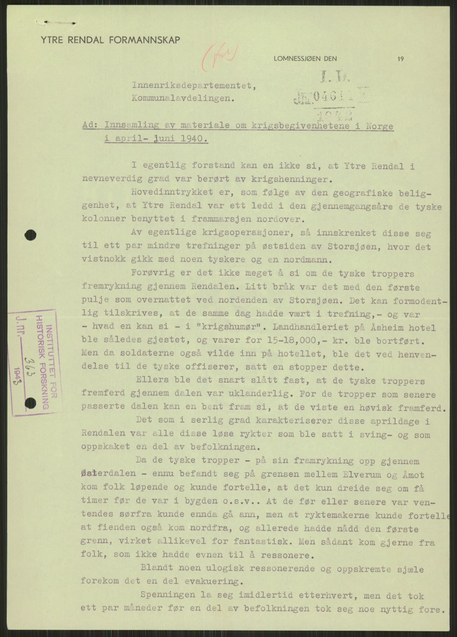 Forsvaret, Forsvarets krigshistoriske avdeling, RA/RAFA-2017/Y/Ya/L0013: II-C-11-31 - Fylkesmenn.  Rapporter om krigsbegivenhetene 1940., 1940, s. 1020