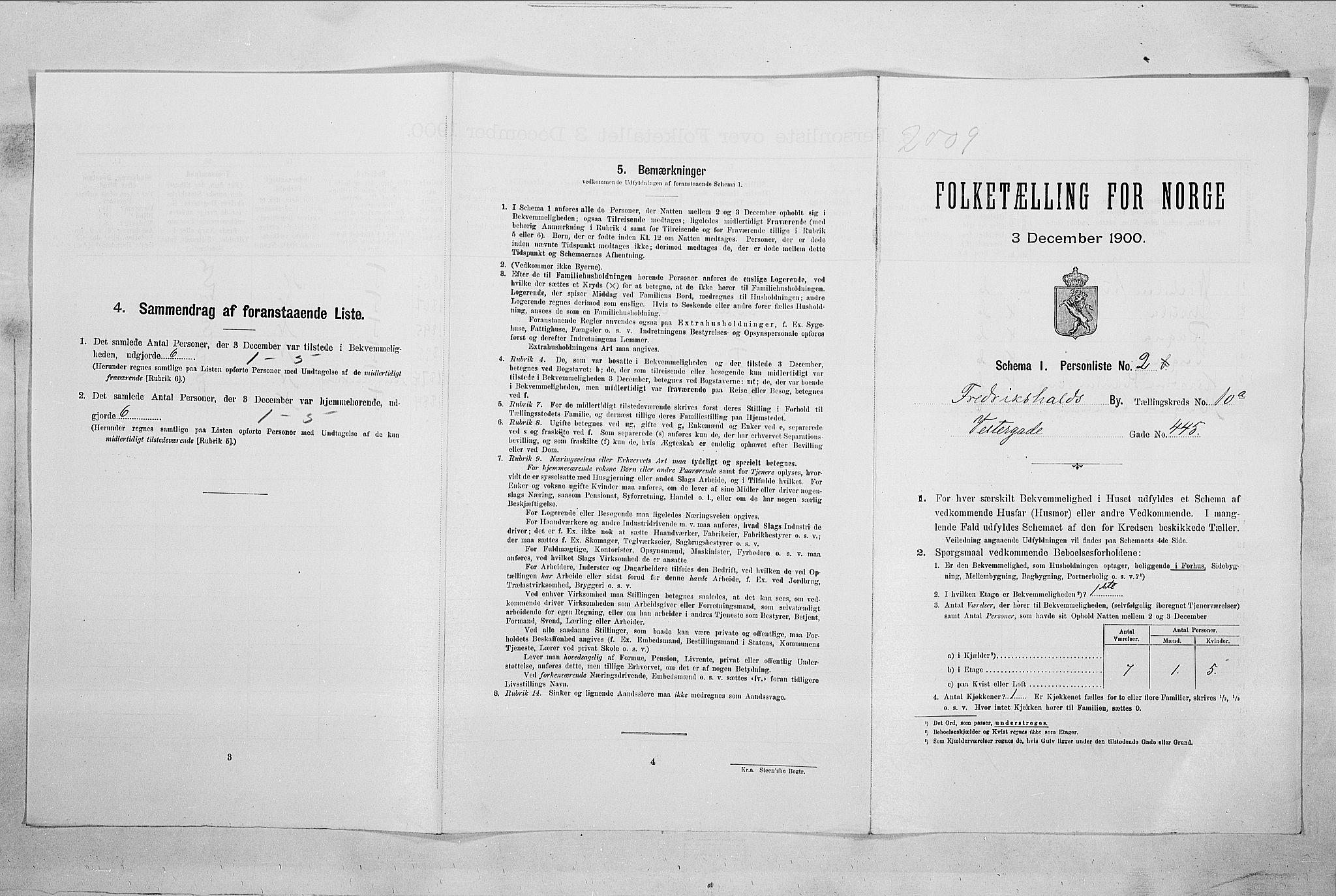 SAO, Folketelling 1900 for 0101 Fredrikshald kjøpstad, 1900